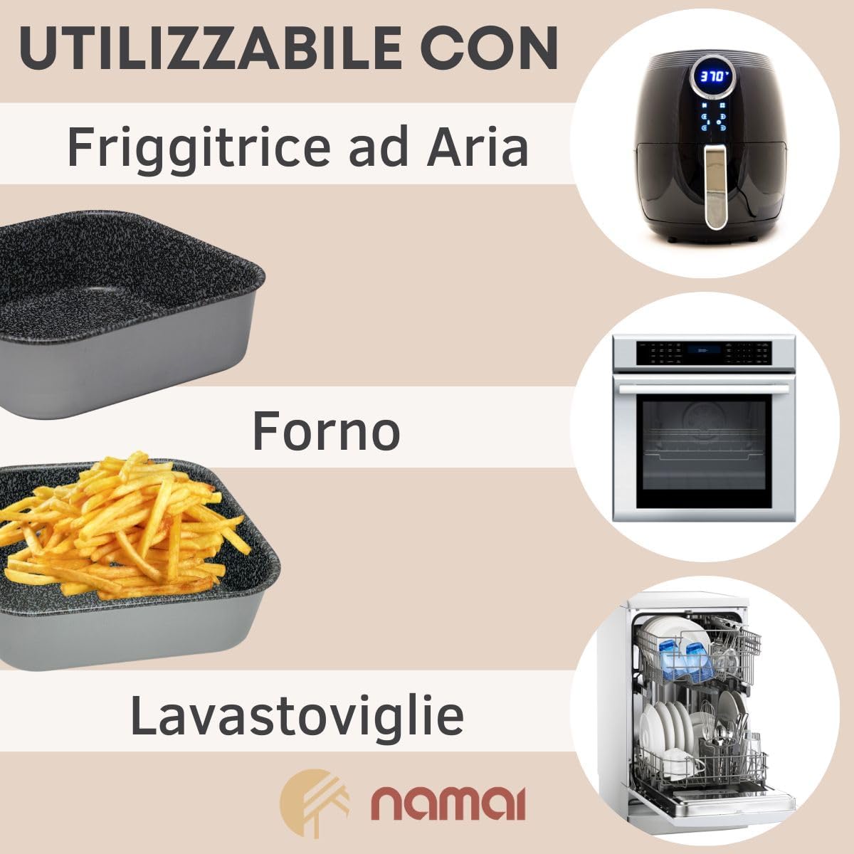 Namai - Set Teglia Friggitrice Aria 20x20 + Tortiera 18cm - immagine 5