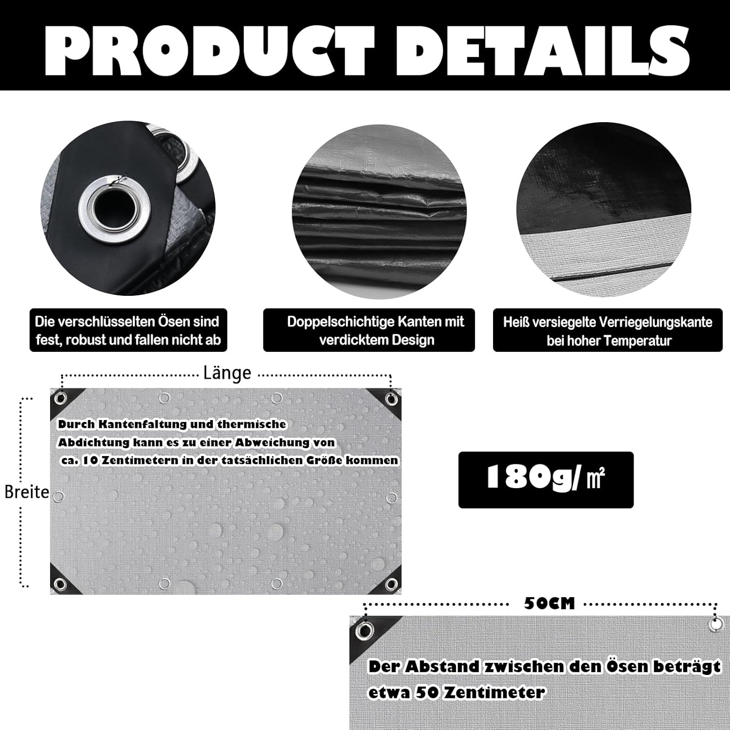 Telone di Copertura 4x6m, 180 g/㎡, Grigio/Nero - immagine 2