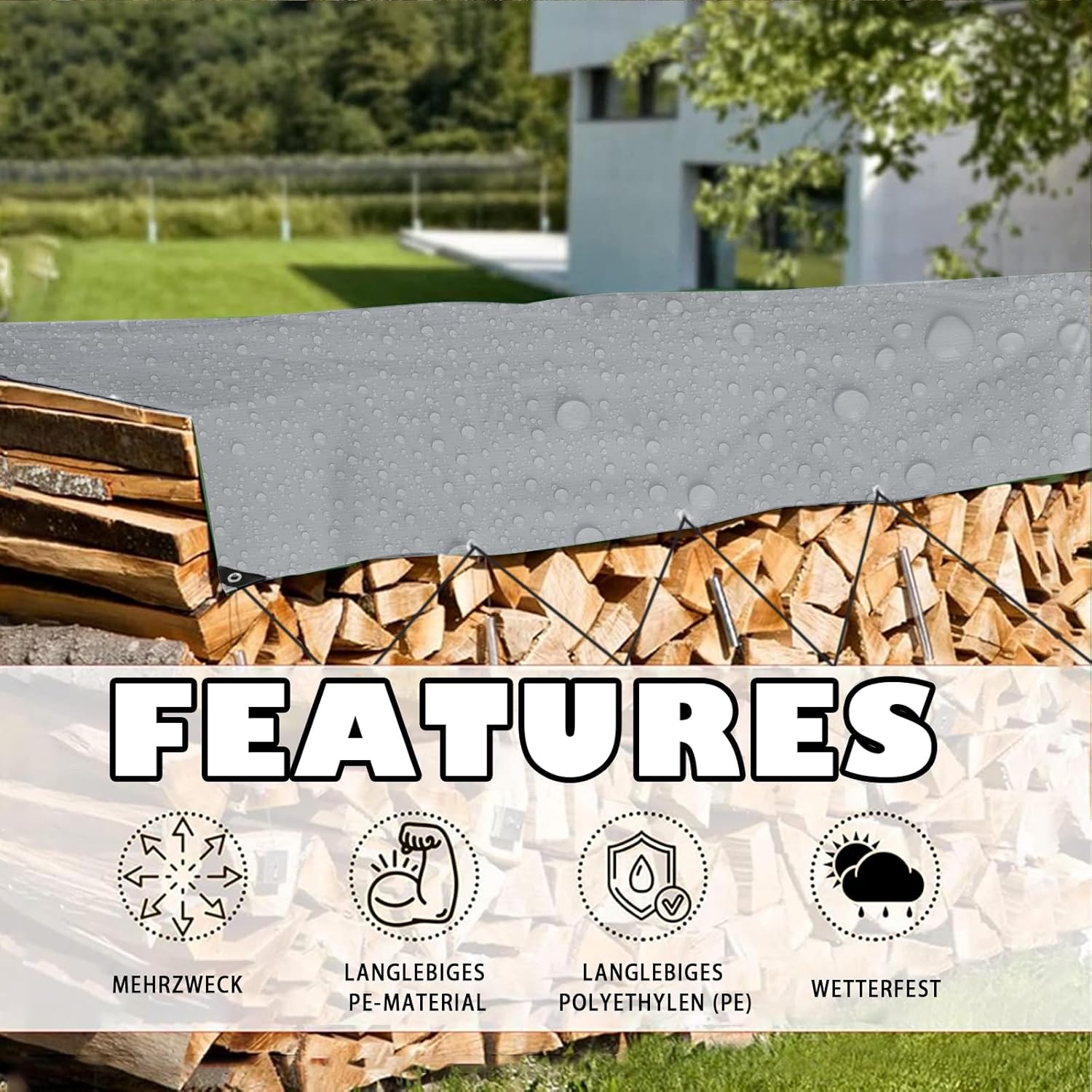 Telone di Copertura 4x6m, 180 g/㎡, Grigio/Nero - immagine 4