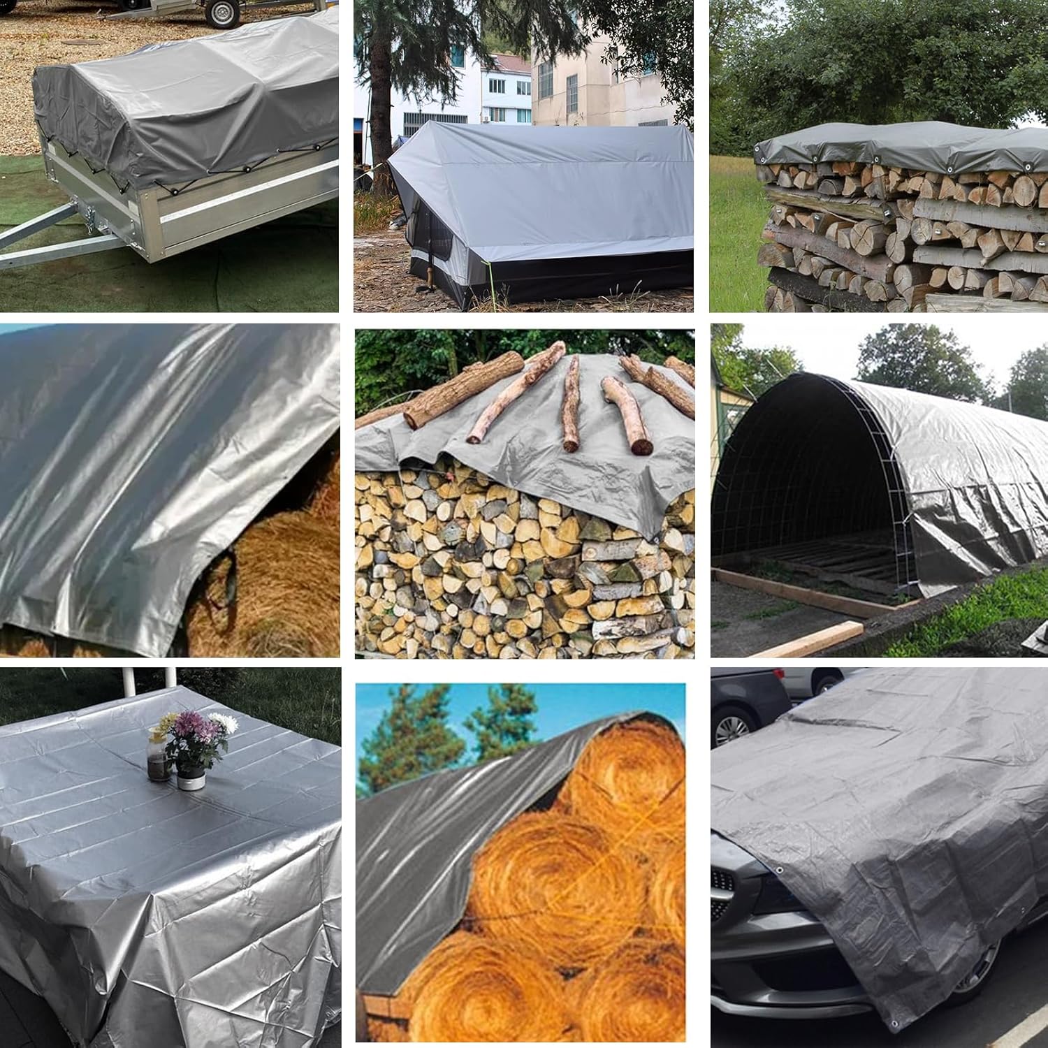 Telone di Copertura 4x6m, 180 g/㎡, Grigio/Nero - immagine 6