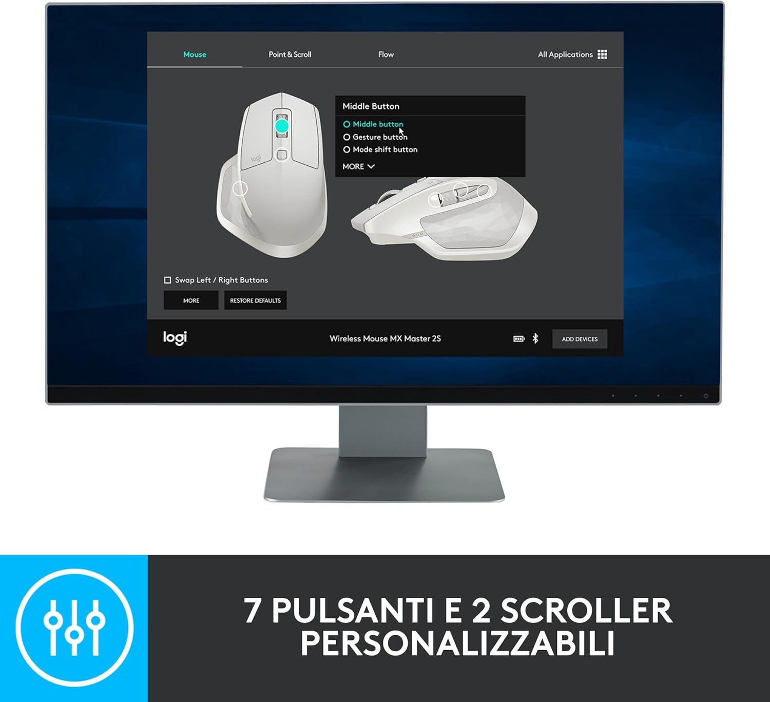 Logitech MX Master 2S - Mouse Wireless Bluetooth, Grafite - immagine 9