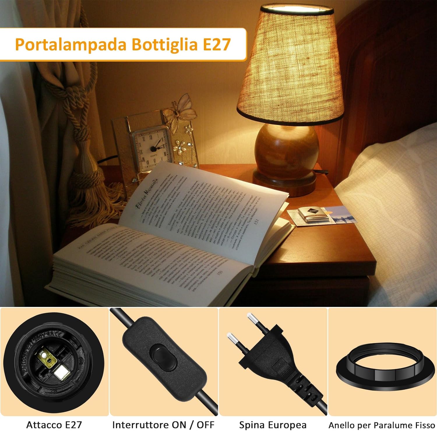 Portalampada E27 Nera per Bottiglia con Interruttore 1,8m (2 pezzi) - immagine 2