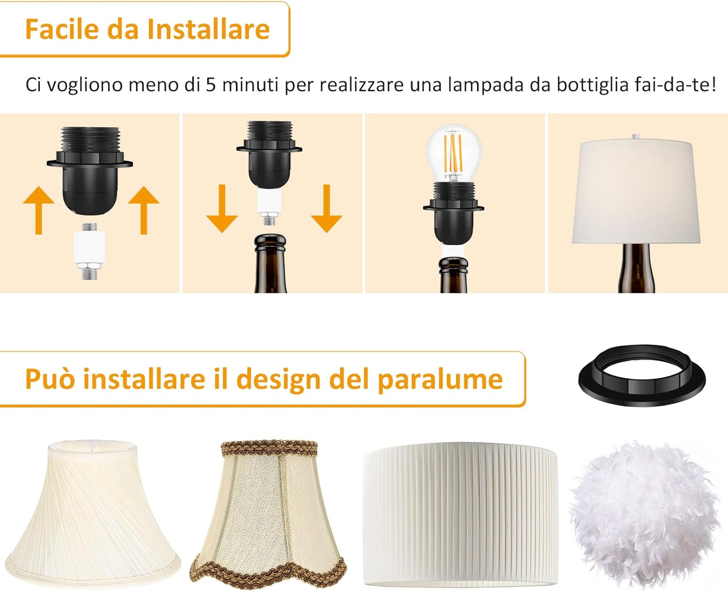 Portalampada E27 Nera per Bottiglia con Interruttore 1,8m (2 pezzi) - immagine 6