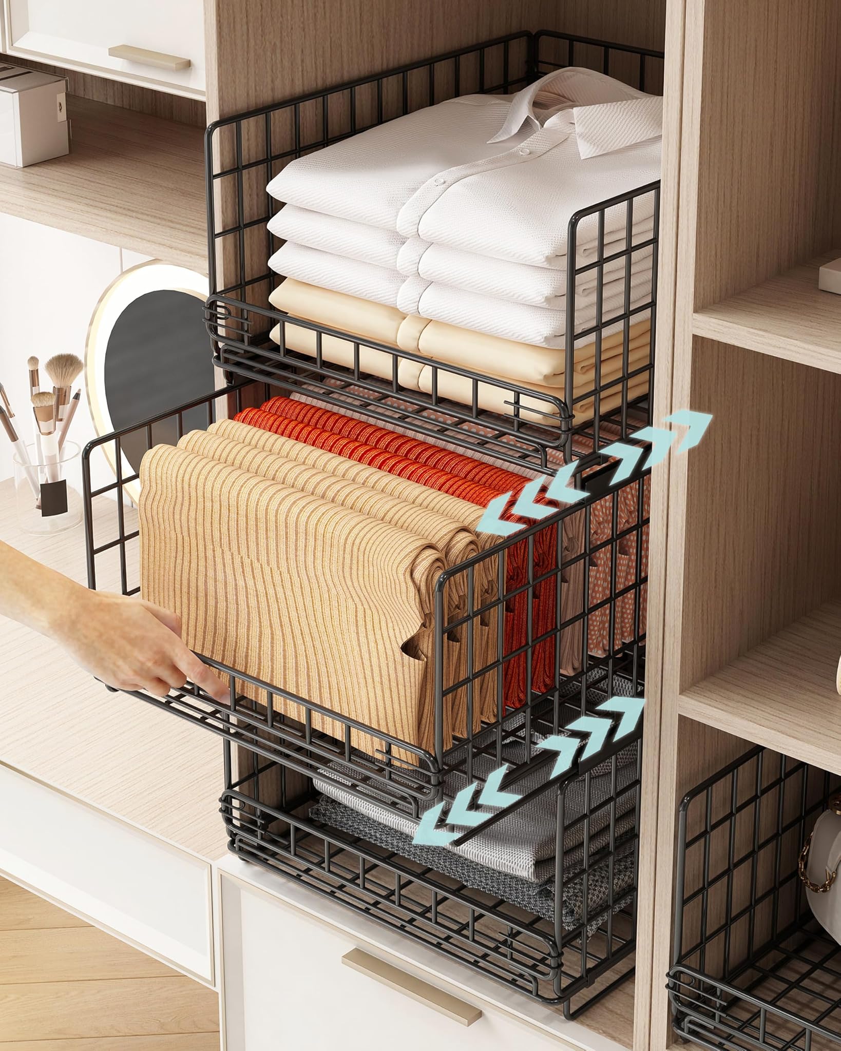 UMDONX Set 3 Cassetti Organizzatori per Armadio, Nero