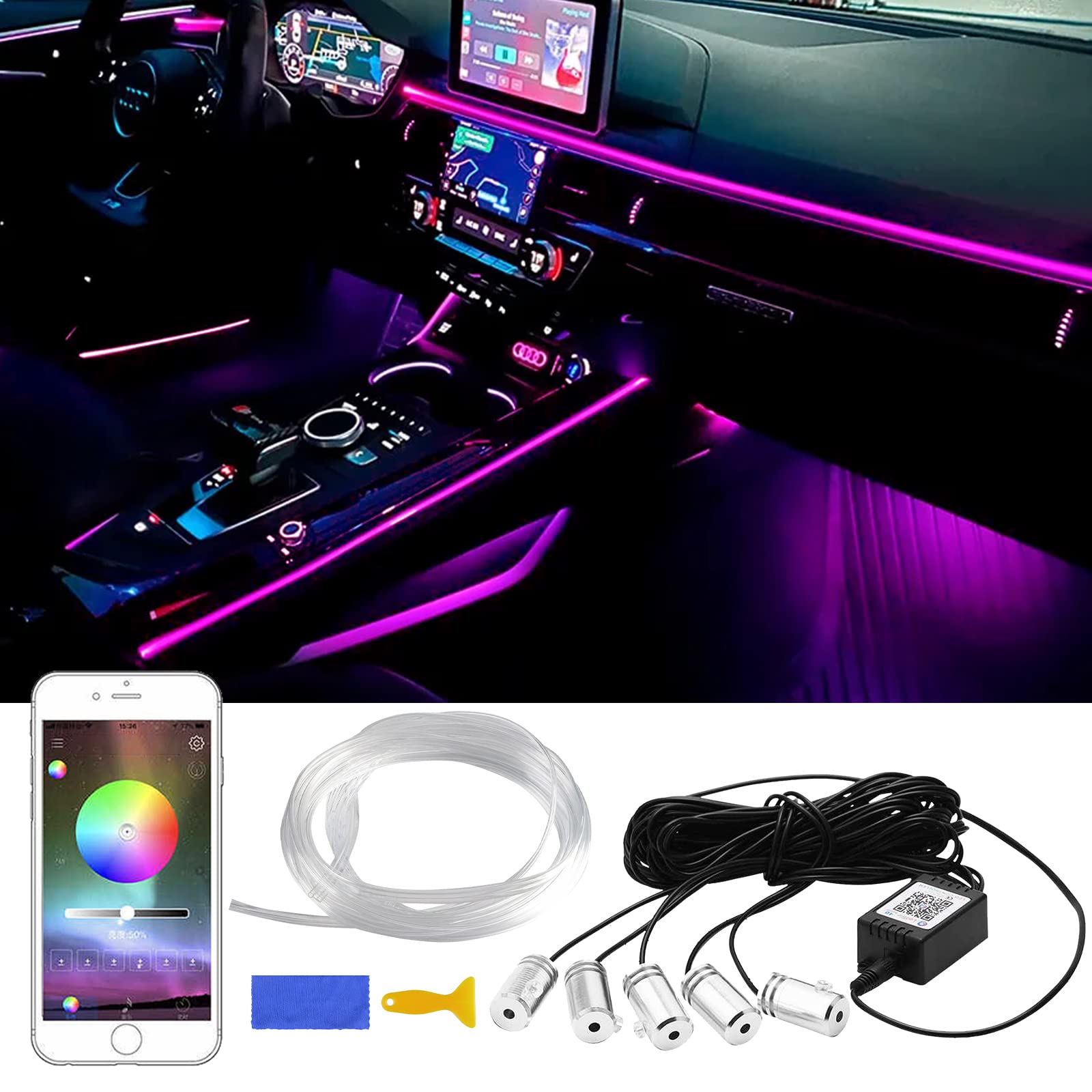 Striscia LED Interni Auto 5 in 1 RGB con Fibra Ottica | Panthem | Velz