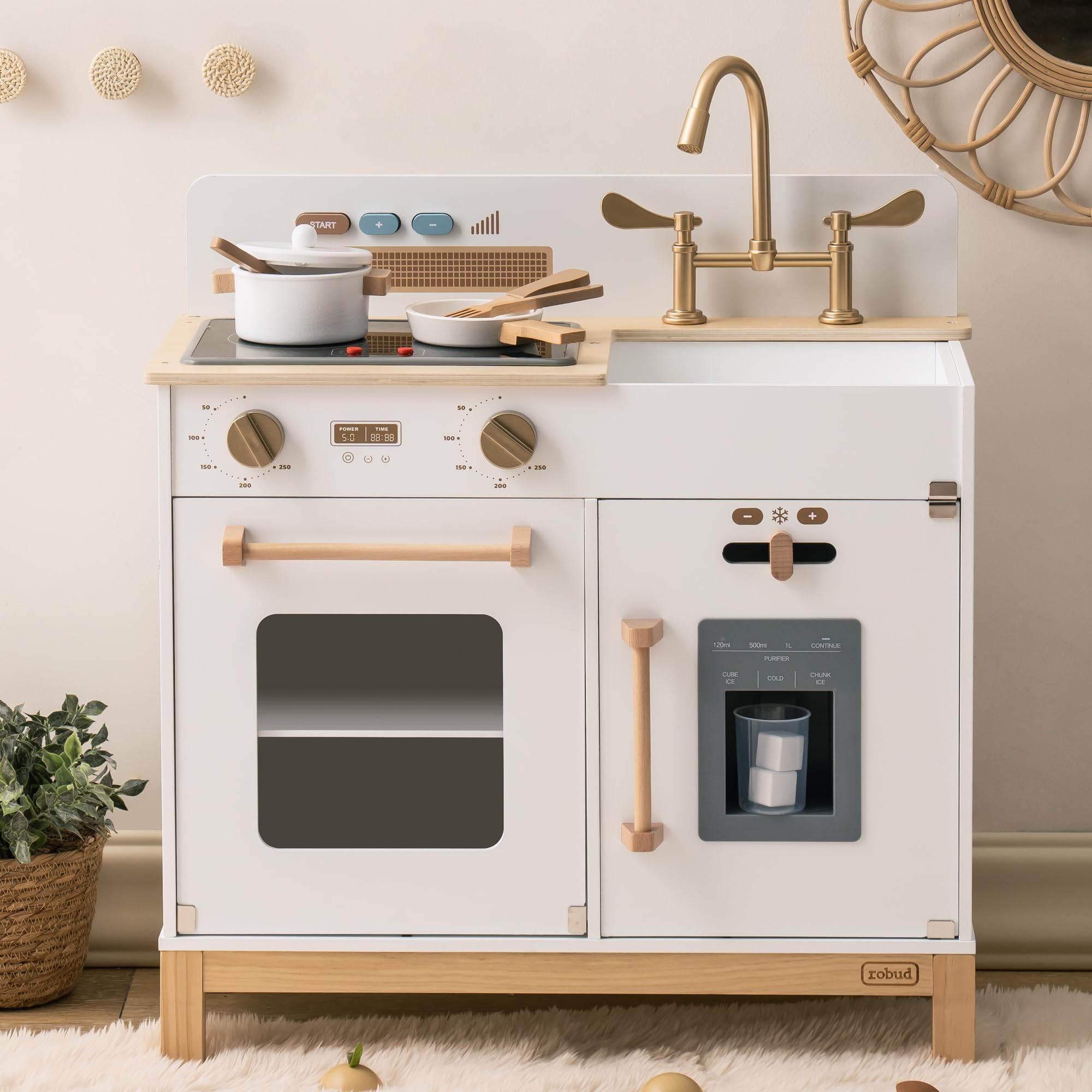 ROBUD Cucina giochi in legno per bambini, Bianco