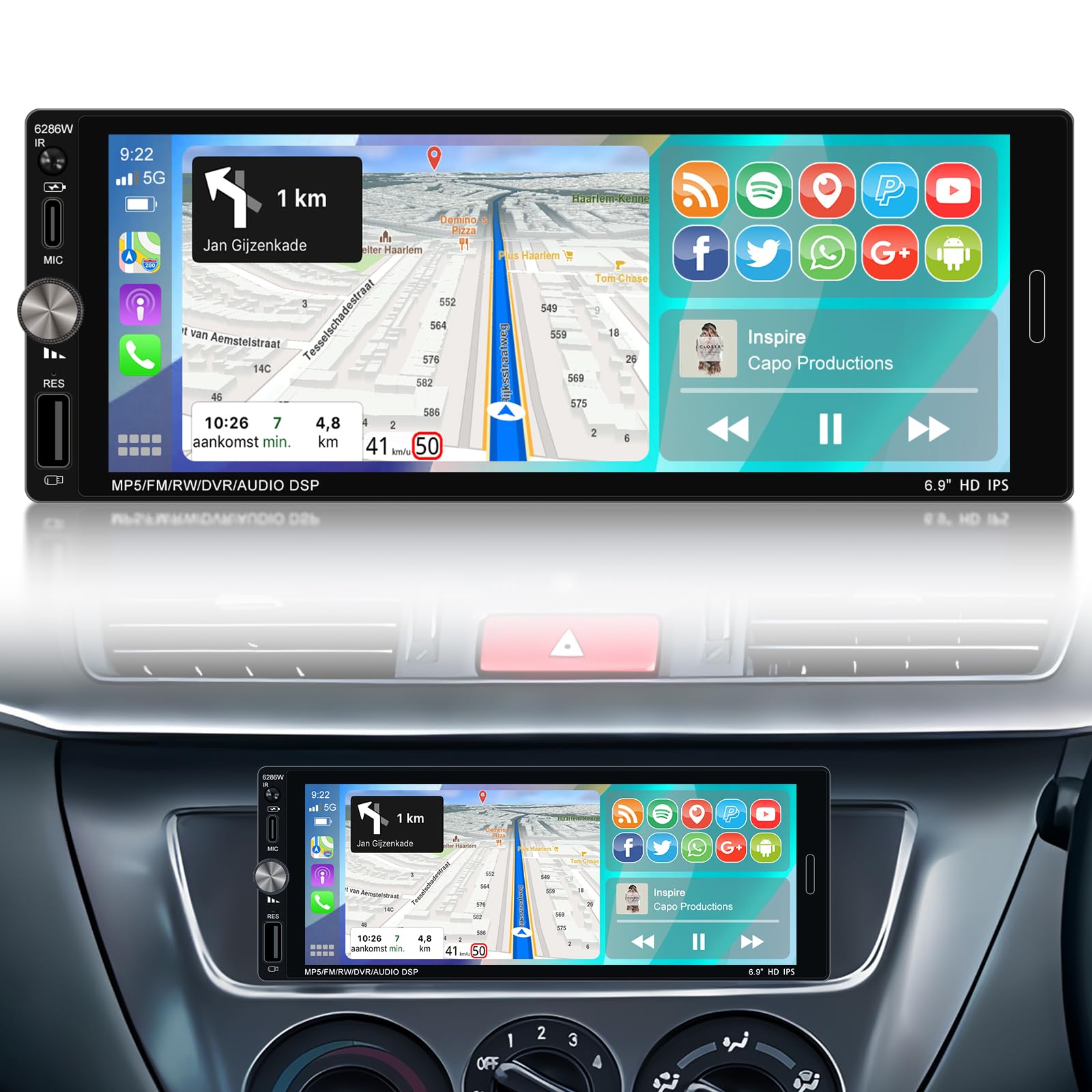 Nhopeew Autoradio 1 Din con Carplay e Android Auto