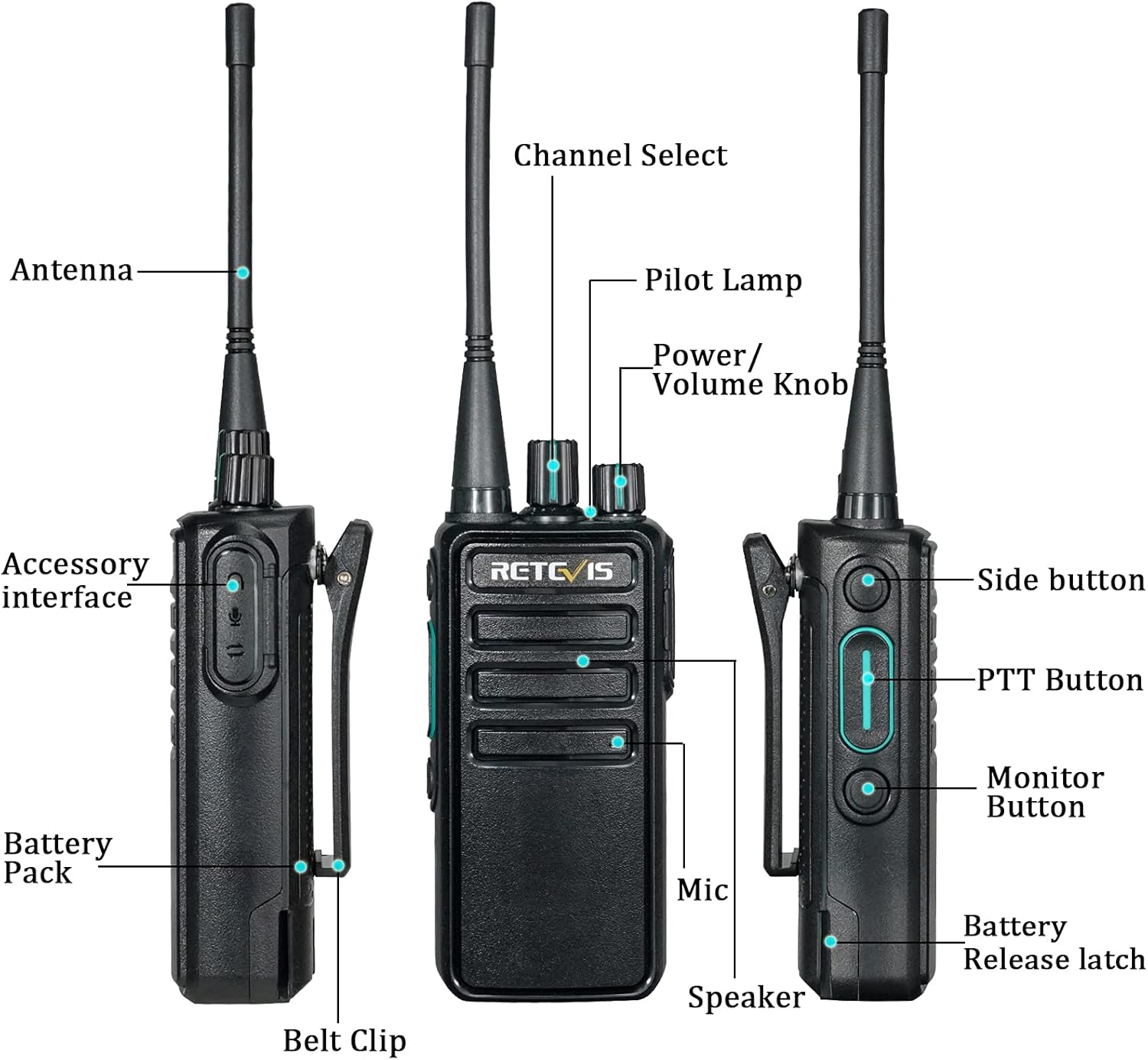 Retevis RB629 Walkie Talkie PMR446 (10 Pezzi, Nero) - immagine 2