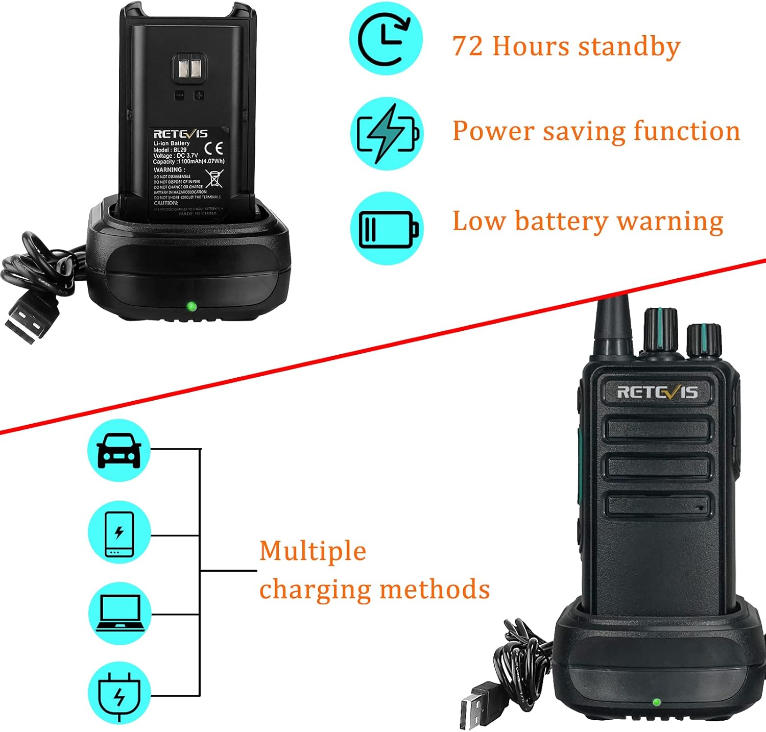 Retevis RB629 Walkie Talkie PMR446 (10 Pezzi, Nero) - immagine 5