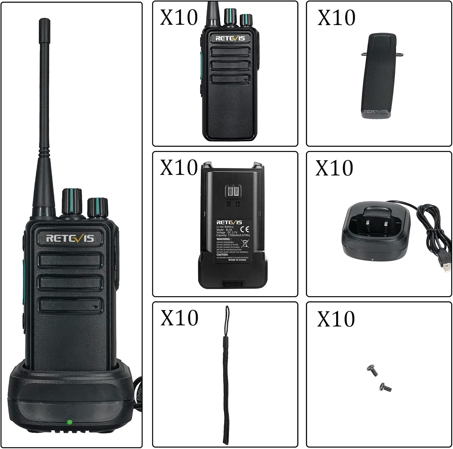 Retevis RB629 Walkie Talkie PMR446 (10 Pezzi, Nero) - immagine 7