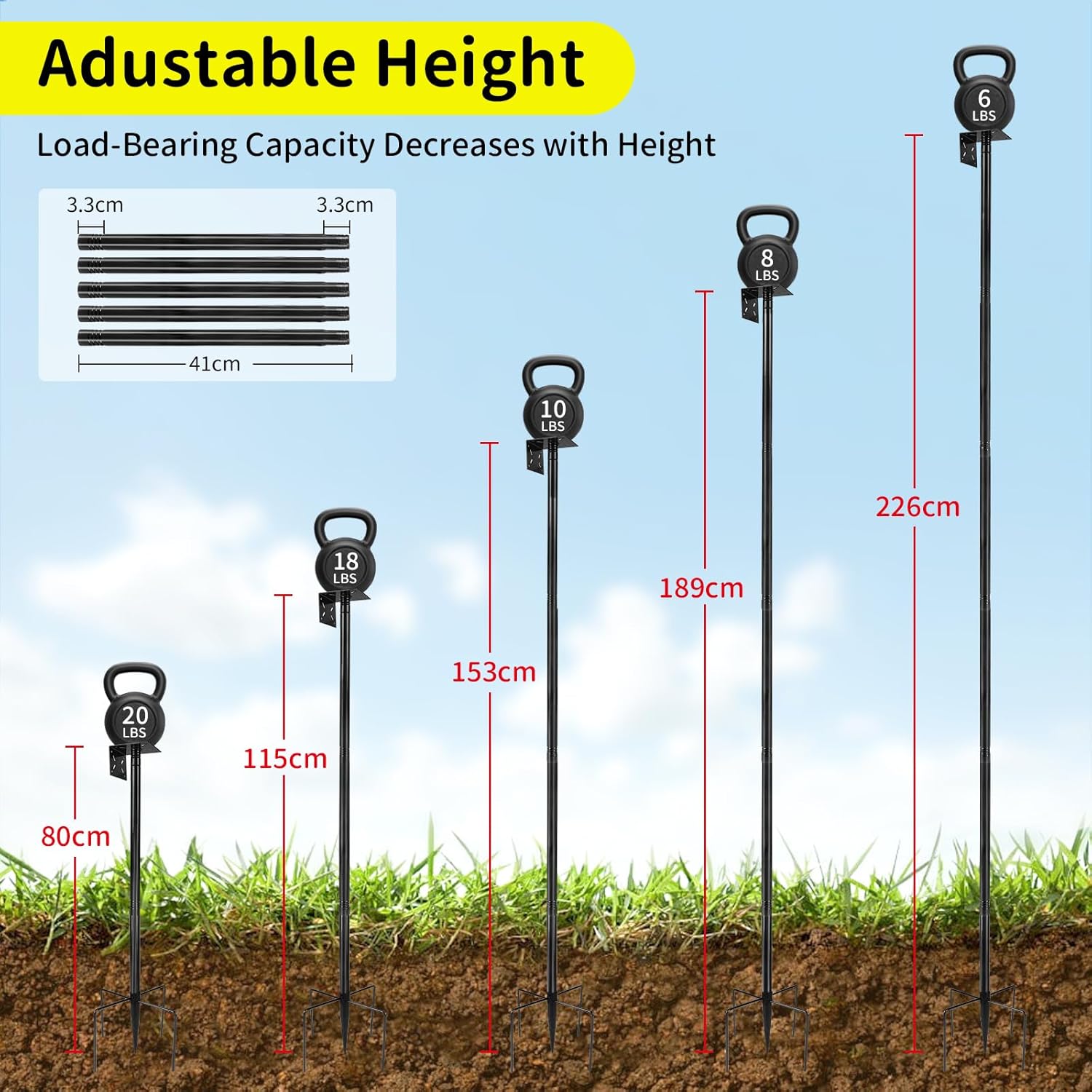 Supporto Regolabile per Casetta Uccelli 220cm, Nero - immagine 3