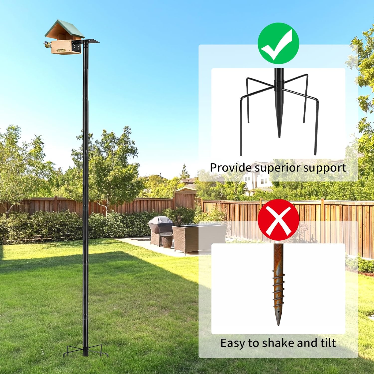 Supporto Regolabile per Casetta Uccelli 220cm, Nero - immagine 6