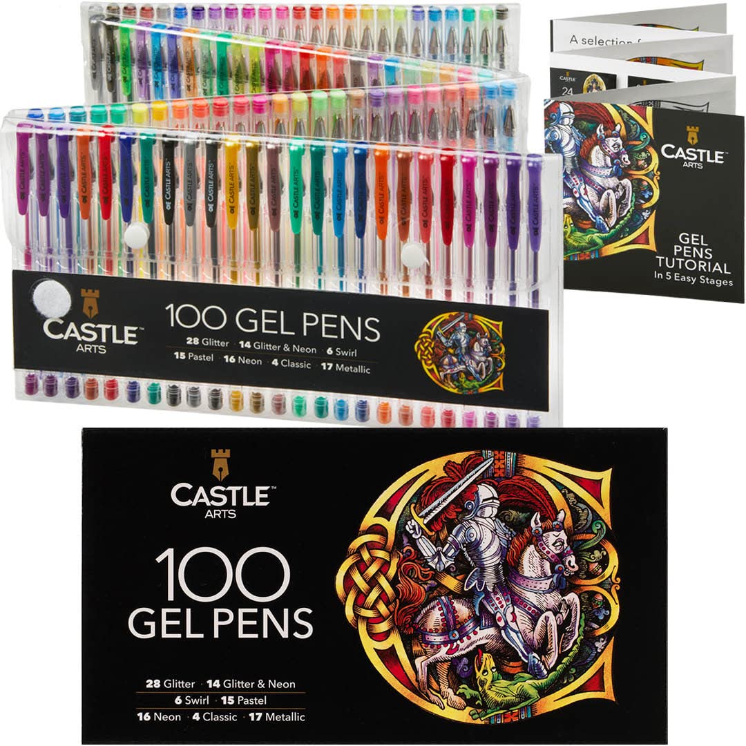 Castle Art Supplies Set 100 Penne Gel Colorate per Adulti