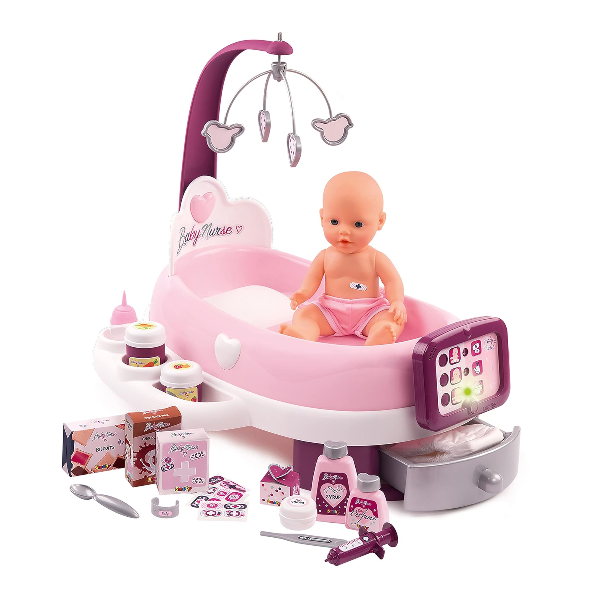Smoby Baby Nurse Nursery Elettronica con Bambola Inclusa e 24 Accessori