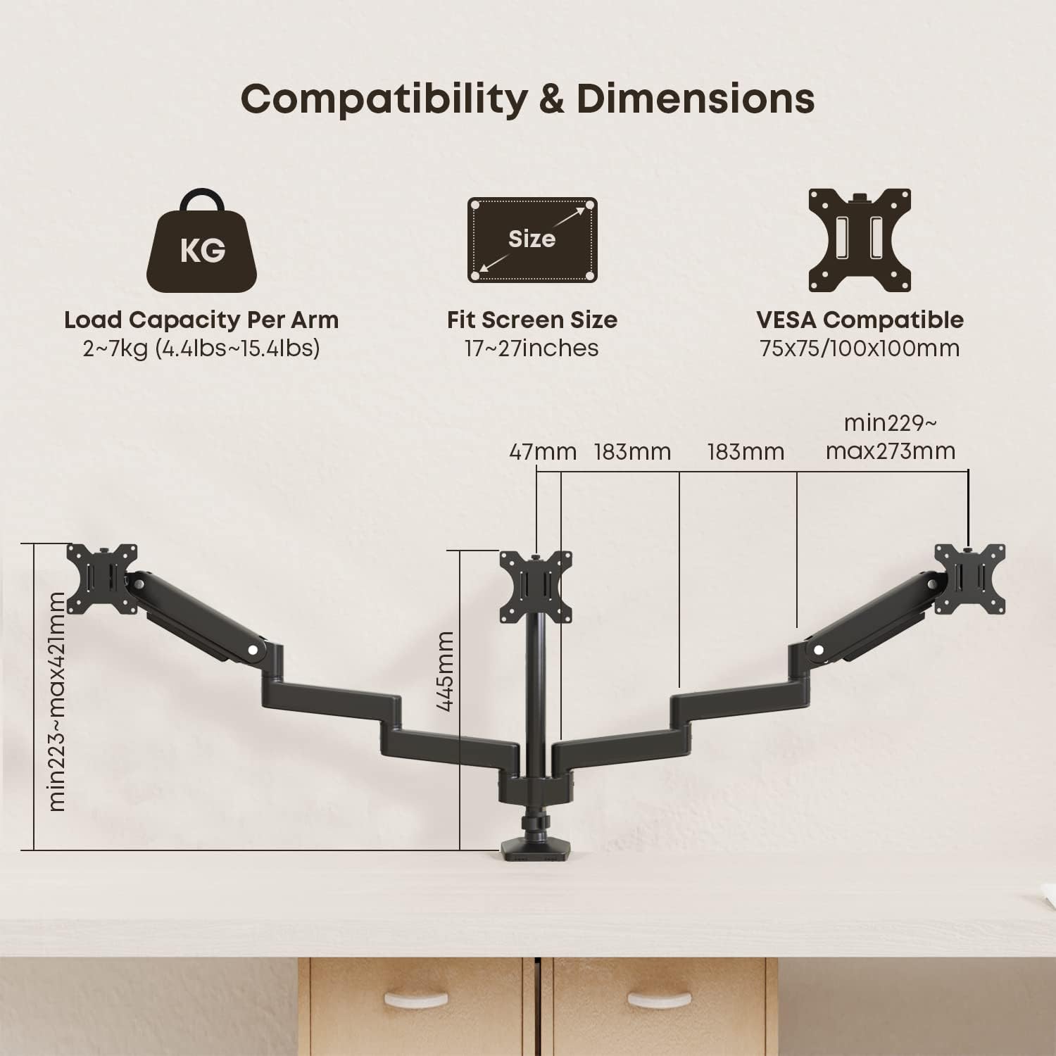 Putorsen Supporto 3 Monitor PC - Braccio Articolato - immagine 5