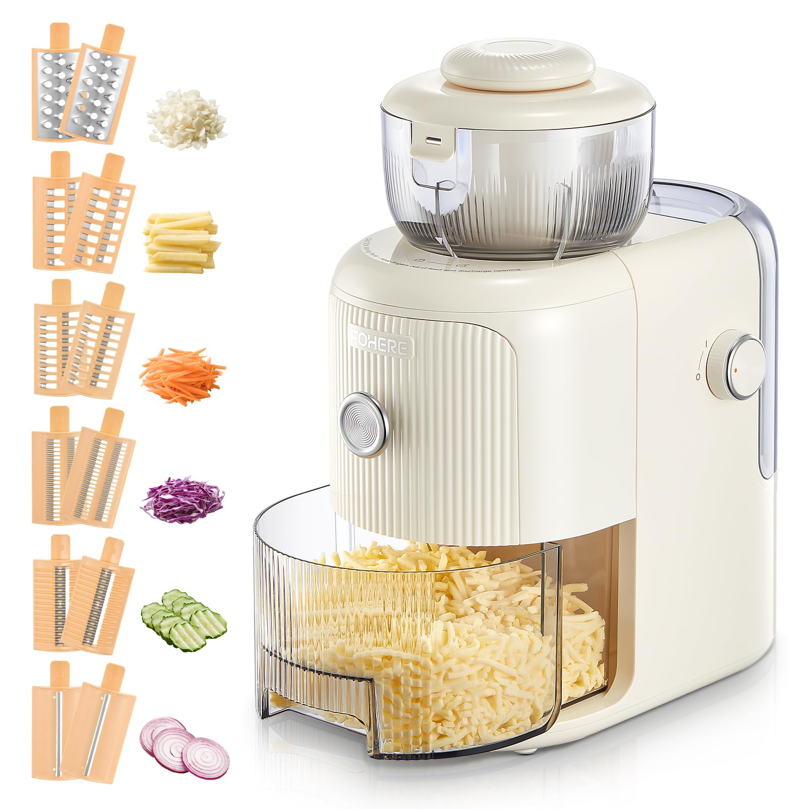 Fohere Grattugia Elettrica Multifunzionale 50W, Bianco