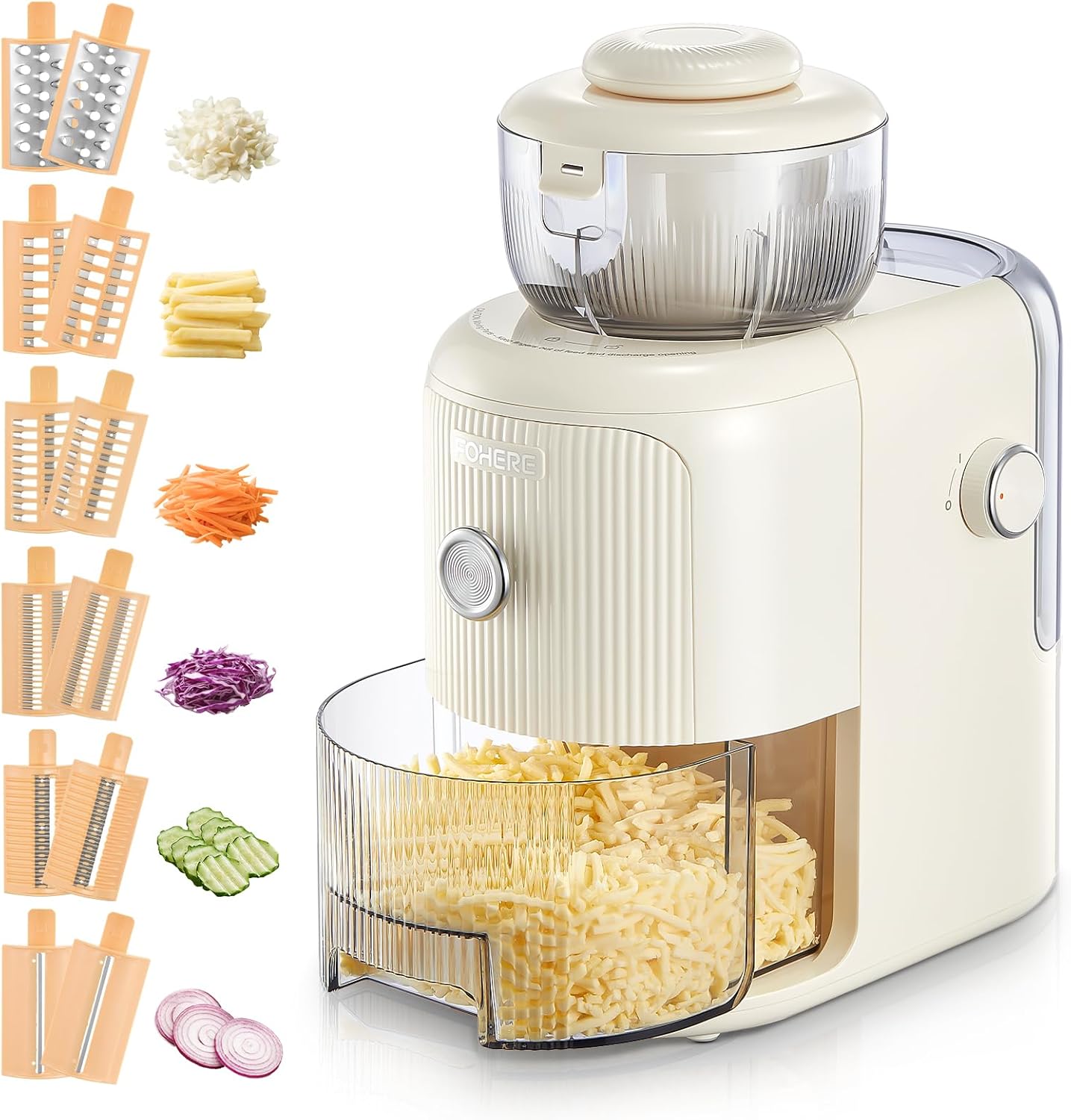 Fohere Grattugia Elettrica Multifunzionale 50W, Bianco - immagine 1