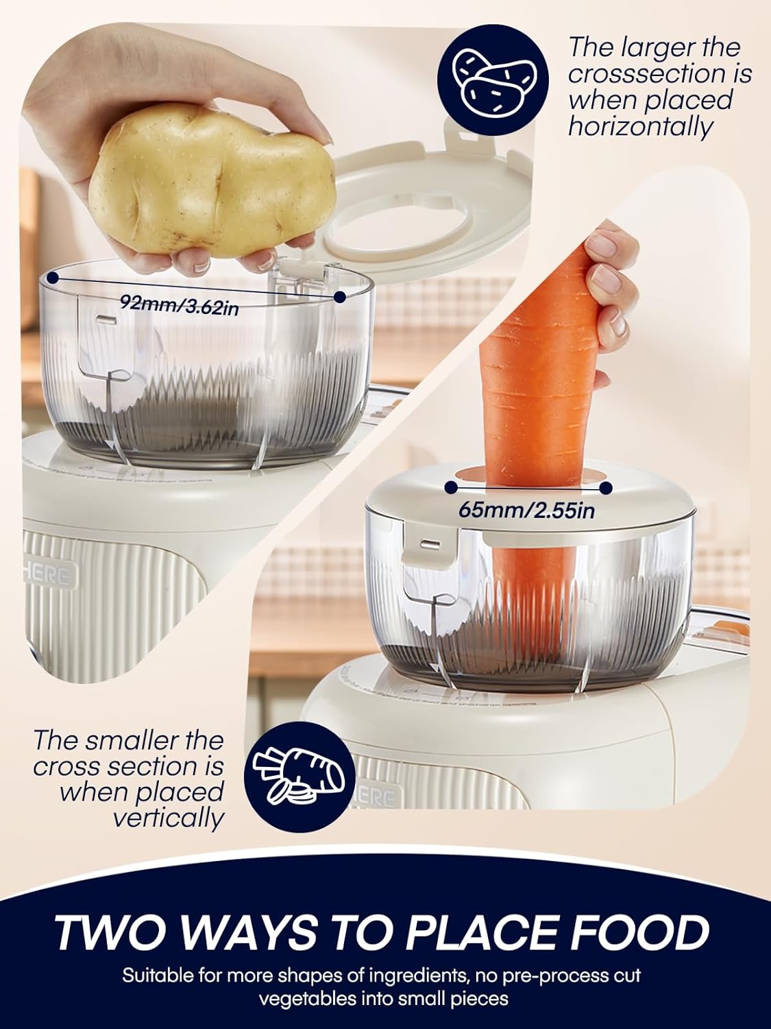 Fohere Grattugia Elettrica Multifunzionale 50W, Bianco - immagine 2