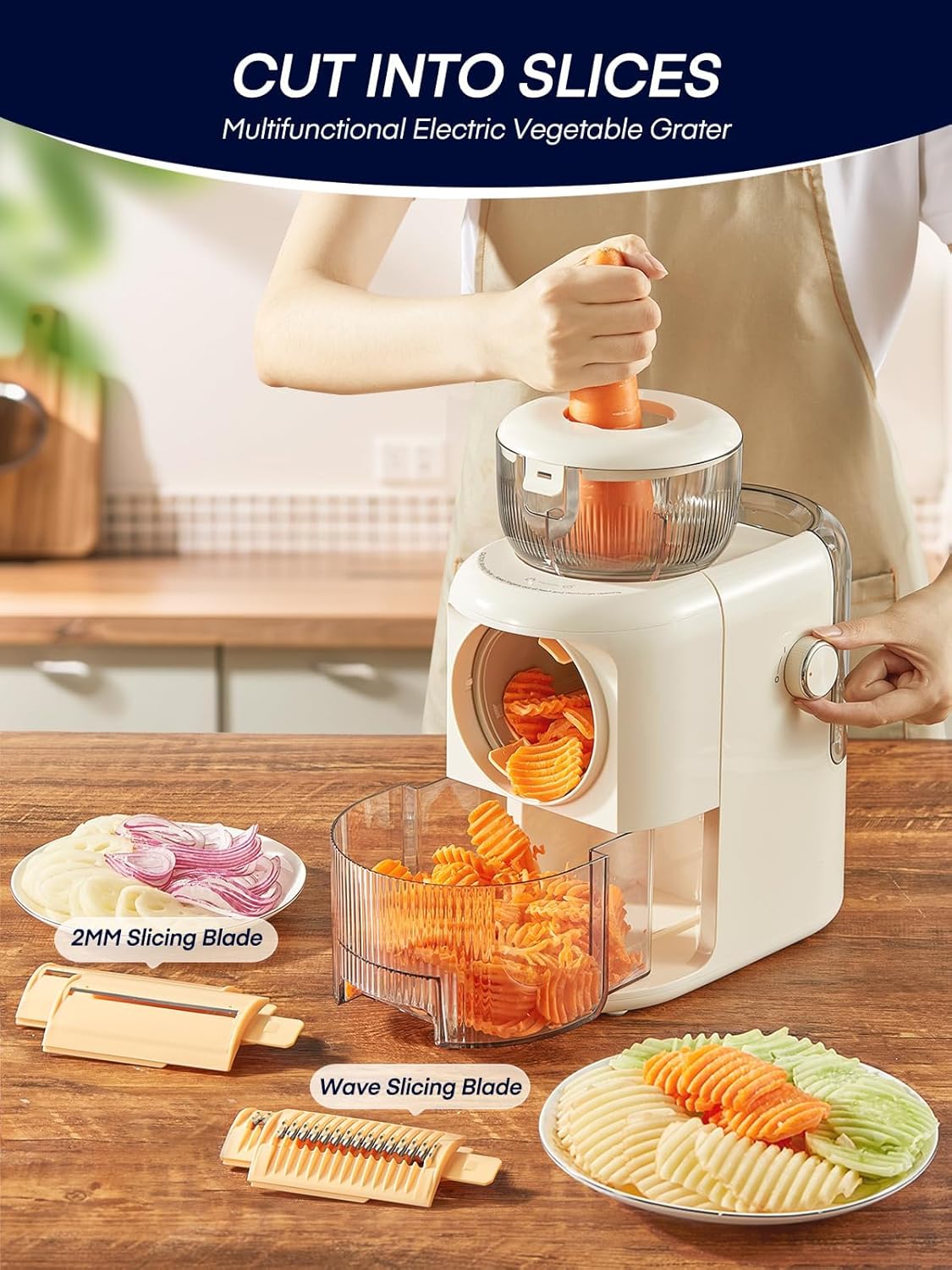 Fohere Grattugia Elettrica Multifunzionale 50W, Bianco - immagine 5