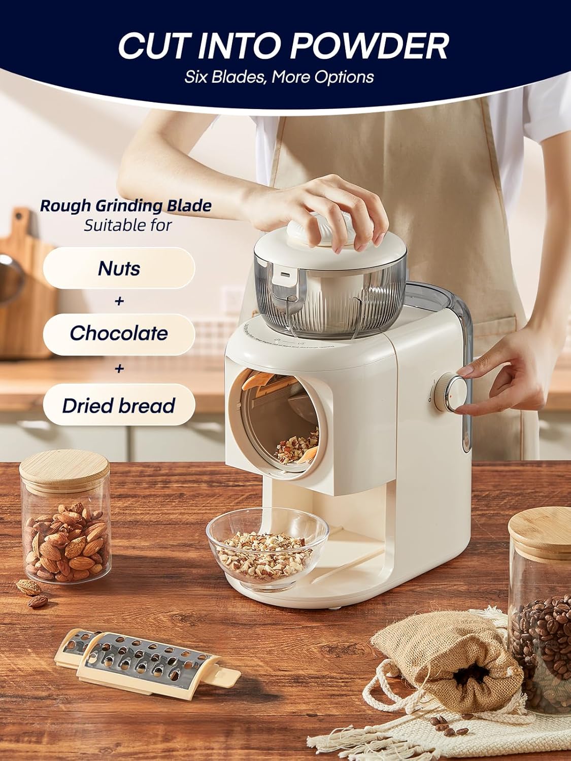 Fohere Grattugia Elettrica Multifunzionale 50W, Bianco - immagine 6