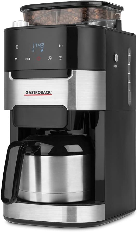 GASTROBACK Macchina da caffè Grind & Brew Pro Thermo, Argento, Nero