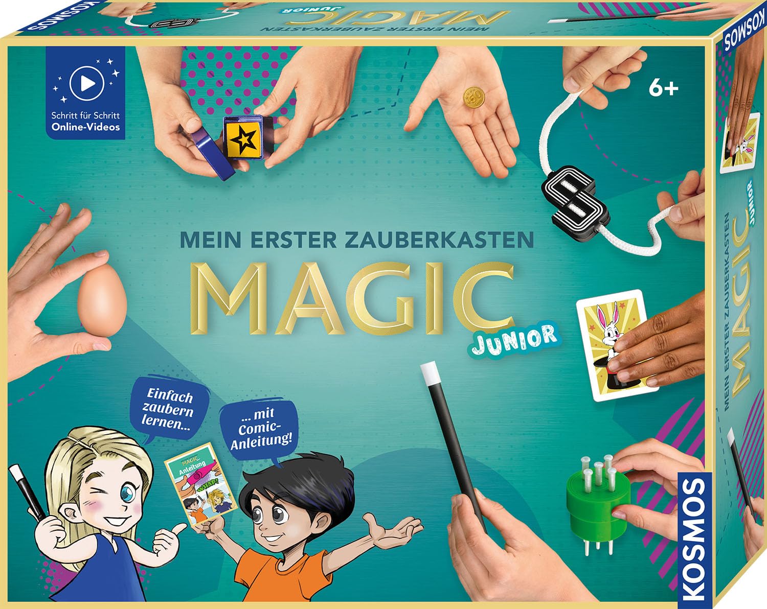 Kosmos 694333 Magic Junior – La mia Prima Cassetta Magica per Bambini dai 6 Anni in su, Facile apprendimento dei Trucchi magici Grazie alla Guida dei Fumetti