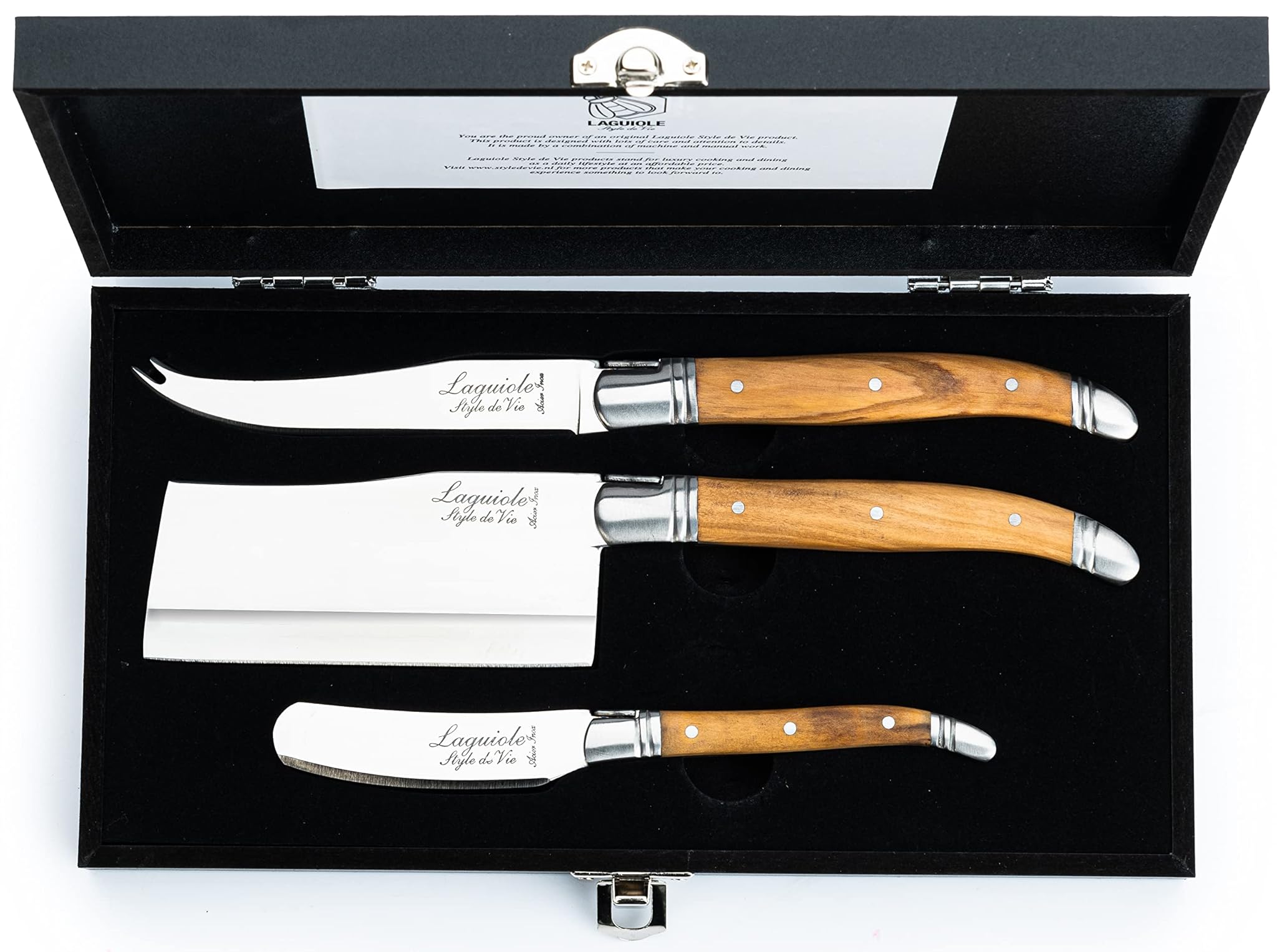 Laguiole Style de Vie Coltello da Formaggio Luxury Line, 3 Pezzi, legno d'ulivo