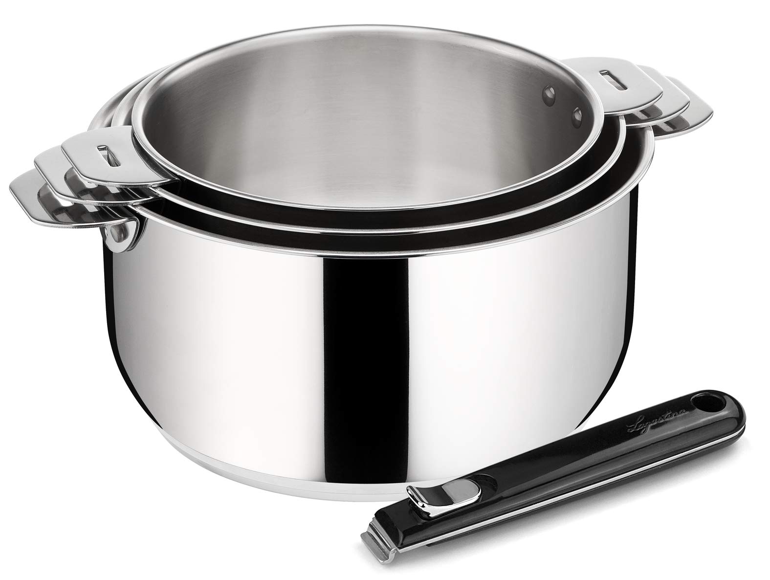 Lagostina Salvaspazio Set 3 Casseruole Acciaio Inox