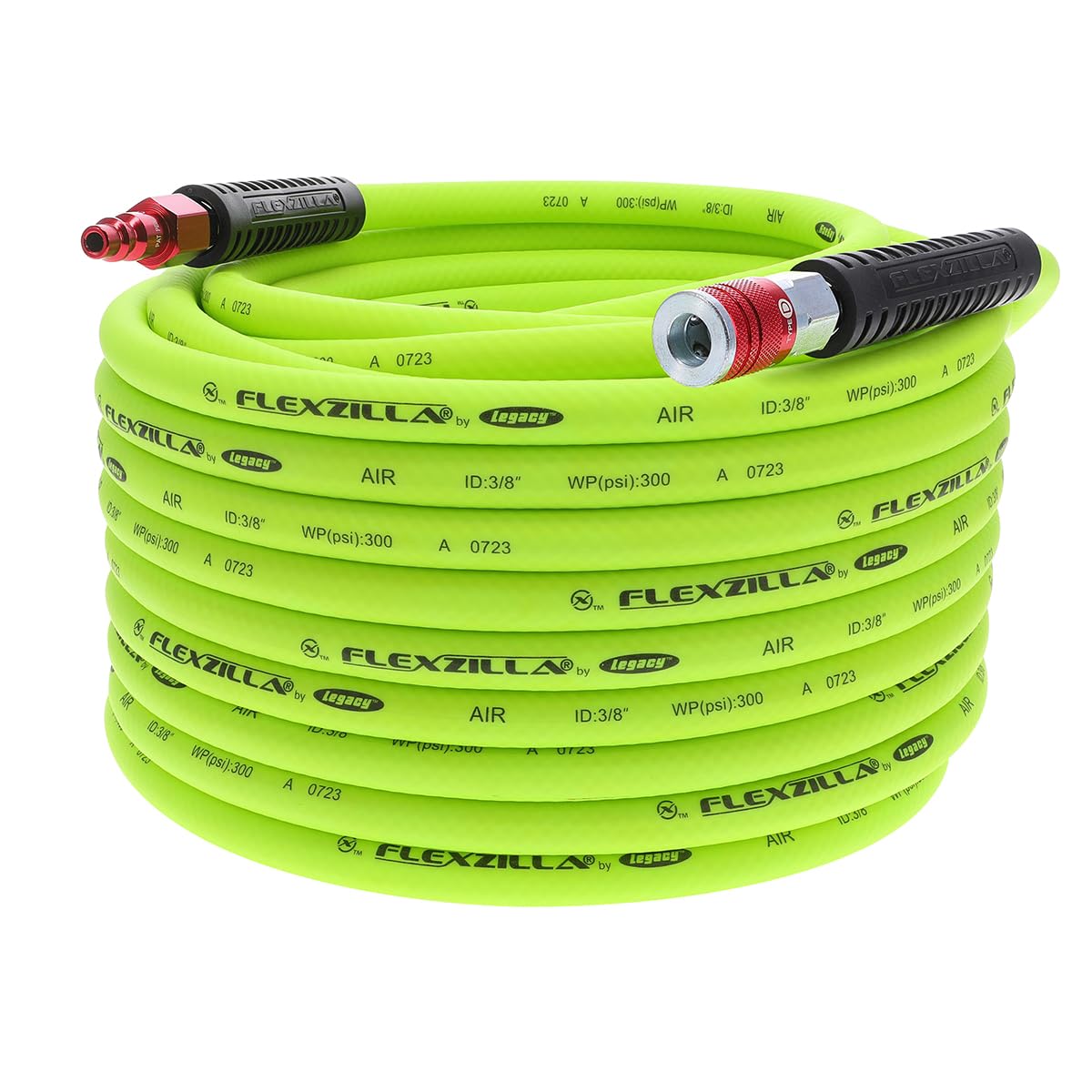 Legacy Flexzilla 3/8 da 50 Zilla Green Air Hose with 1/4 ends, HFZ38100YW2-D