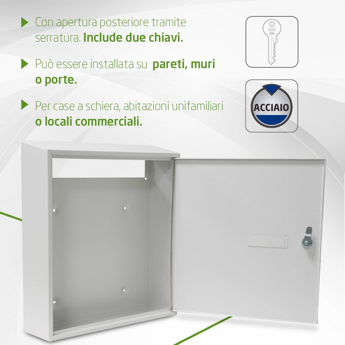 Amig - Cassetta Postale Interni Acciaio, Bianca 40x36x10 cm - immagine 5