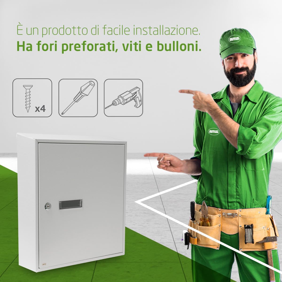 Amig - Cassetta Postale Interni Acciaio, Bianca 40x36x10 cm - immagine 6