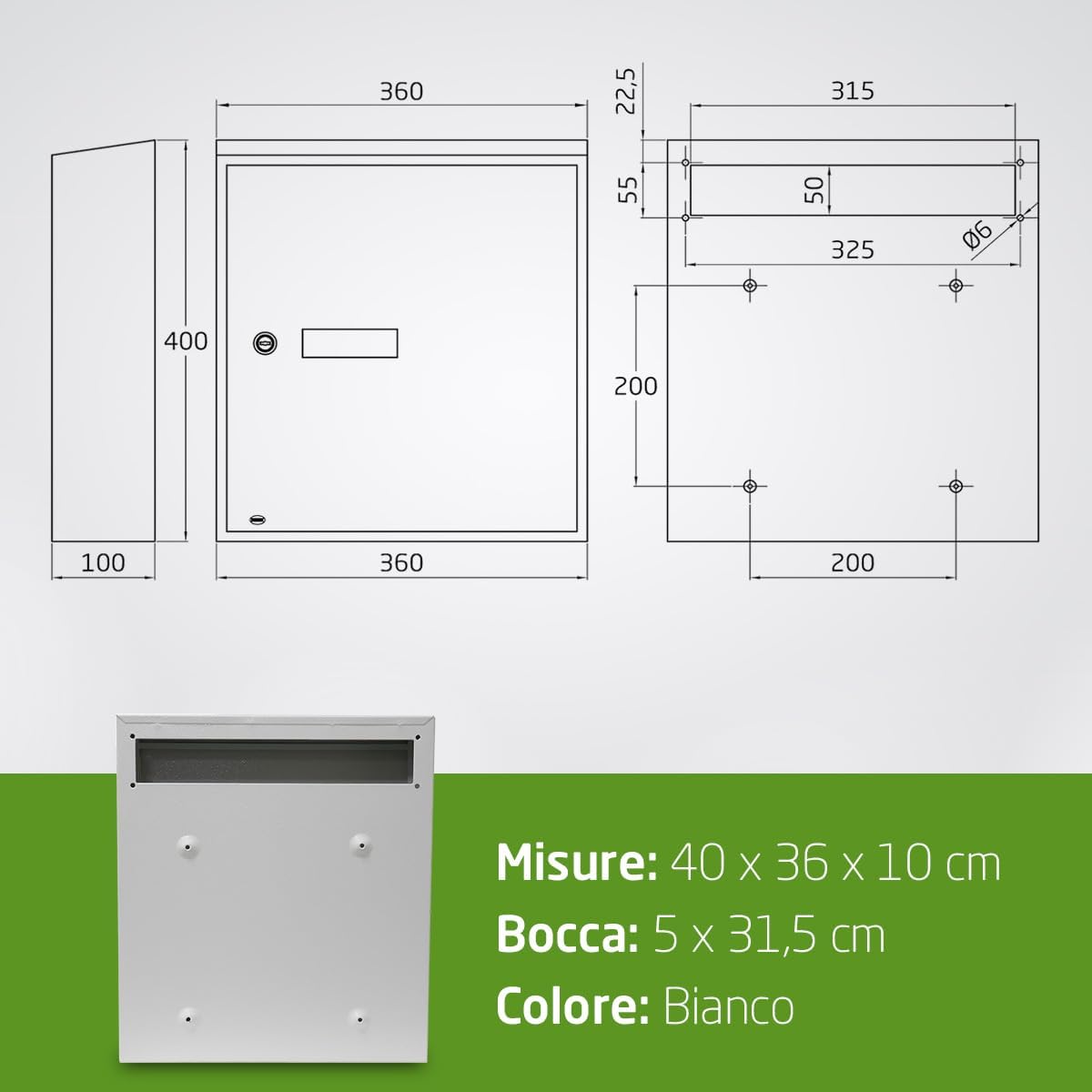 Amig - Cassetta Postale Interni Acciaio, Bianca 40x36x10 cm - immagine 7
