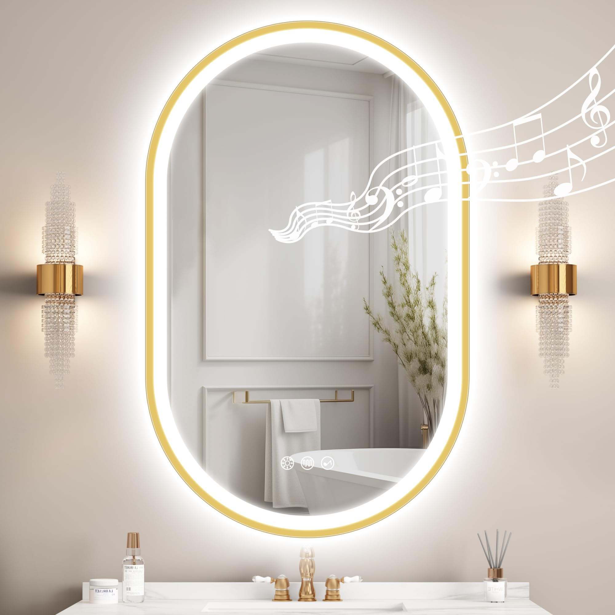 Starlead Specchio Bagno Ovale LED 80x50cm, Oro