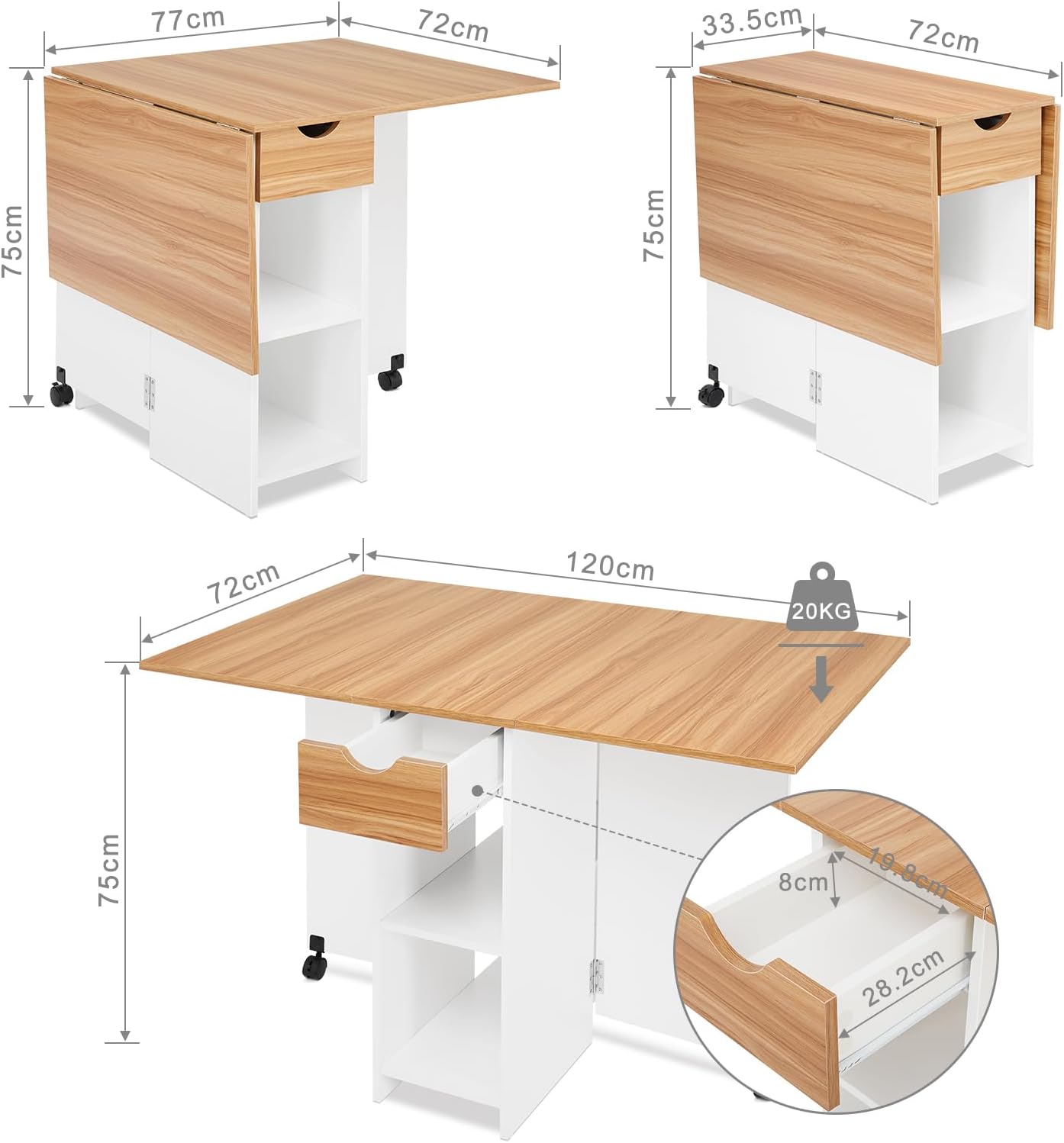 Mondeer Tavolo da Pranzo Pieghevole 120x72x75cm - immagine 3
