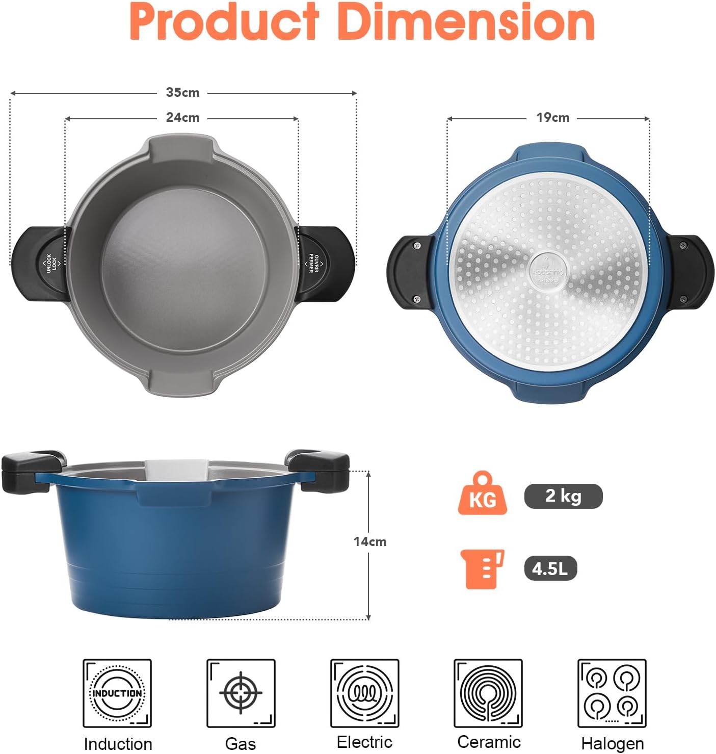 Rossetto Pentola per Pasta 24 cm 4,5 L Blu - immagine 6