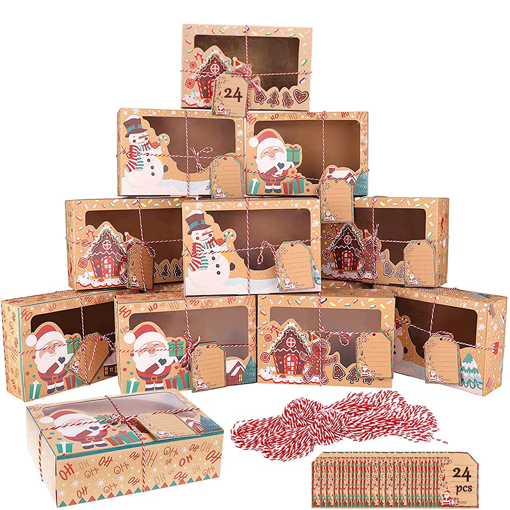 Oemg 24 Scatole Regalo di Natale con Finestra 22x15x7cm