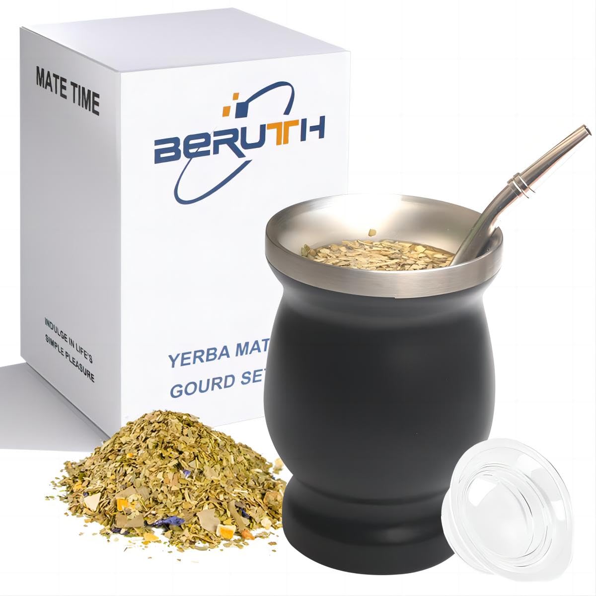 Zucca Bombilla Yerba Mate - Set Tazza Acciaio Inox 8oz, Nera
