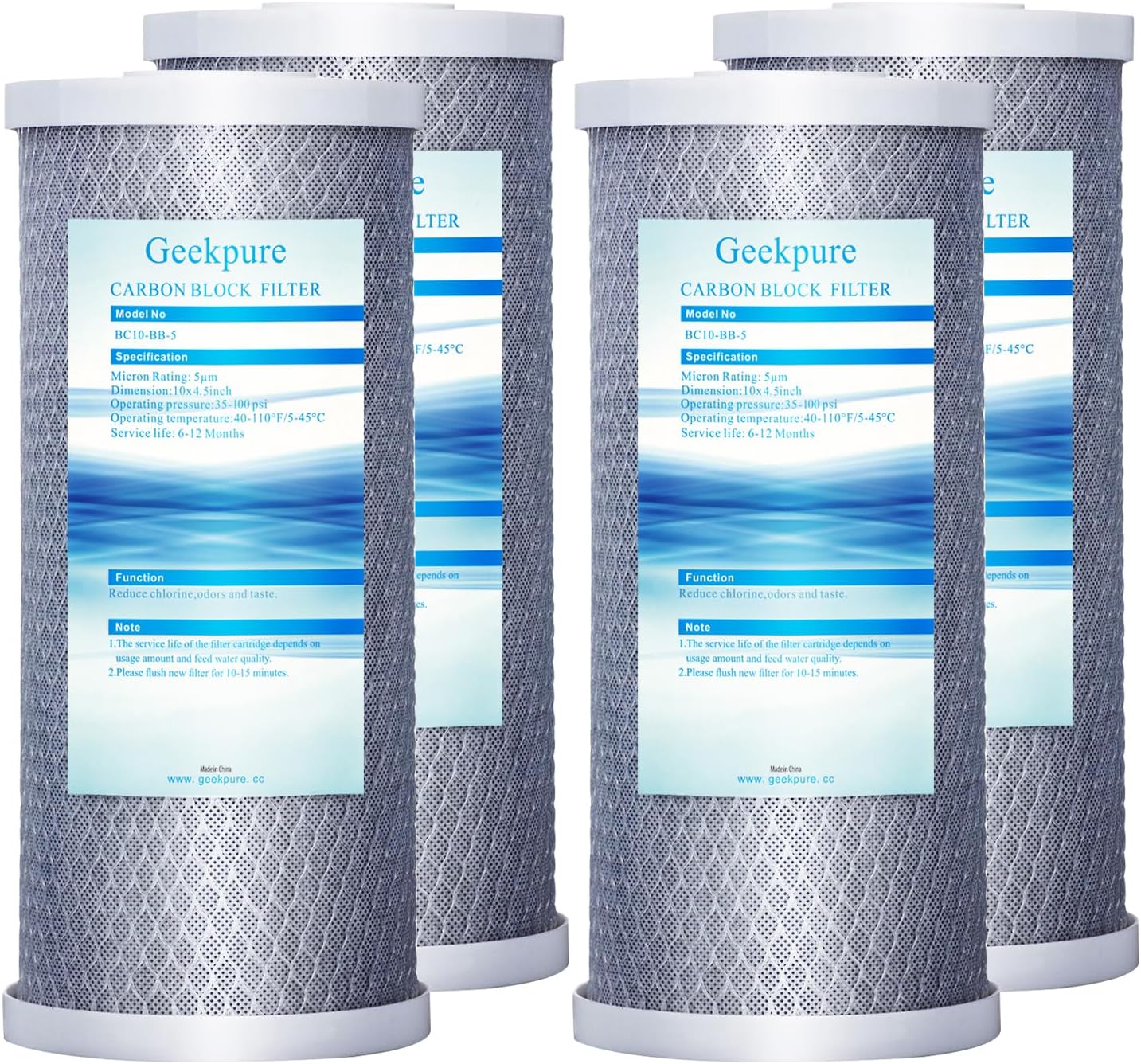 Geekpure Cartuccia Filtro Carbonio 10 pollici, 4,5"x10", 4 pz - immagine 1