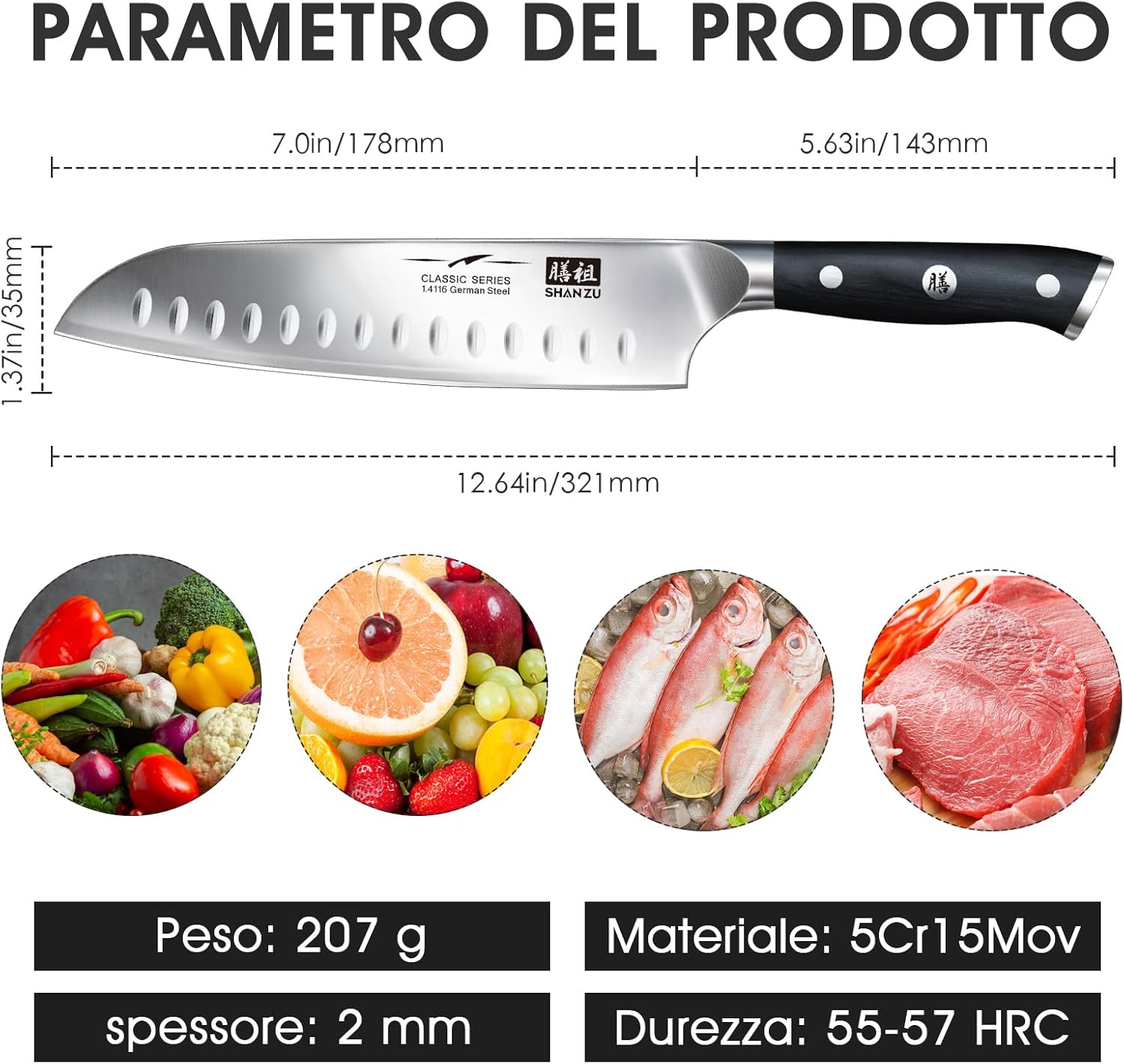 Shan Zu Coltello Santoku Giapponese 18 cm - immagine 3