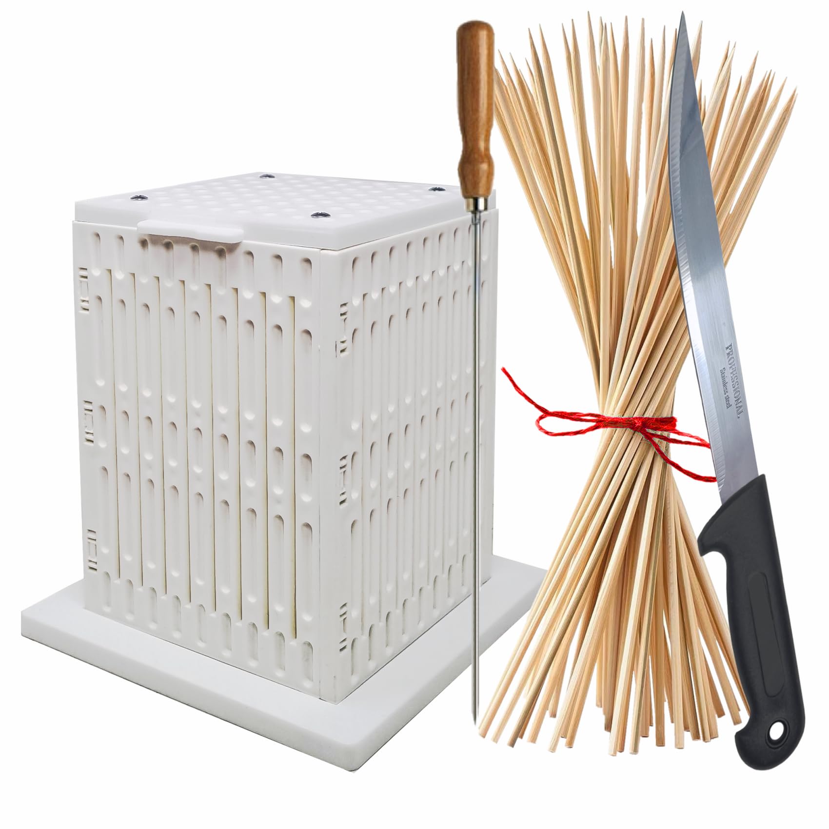 CUBO per ARROSTICINI 81 Fori con Coltello e 100 Stecconi