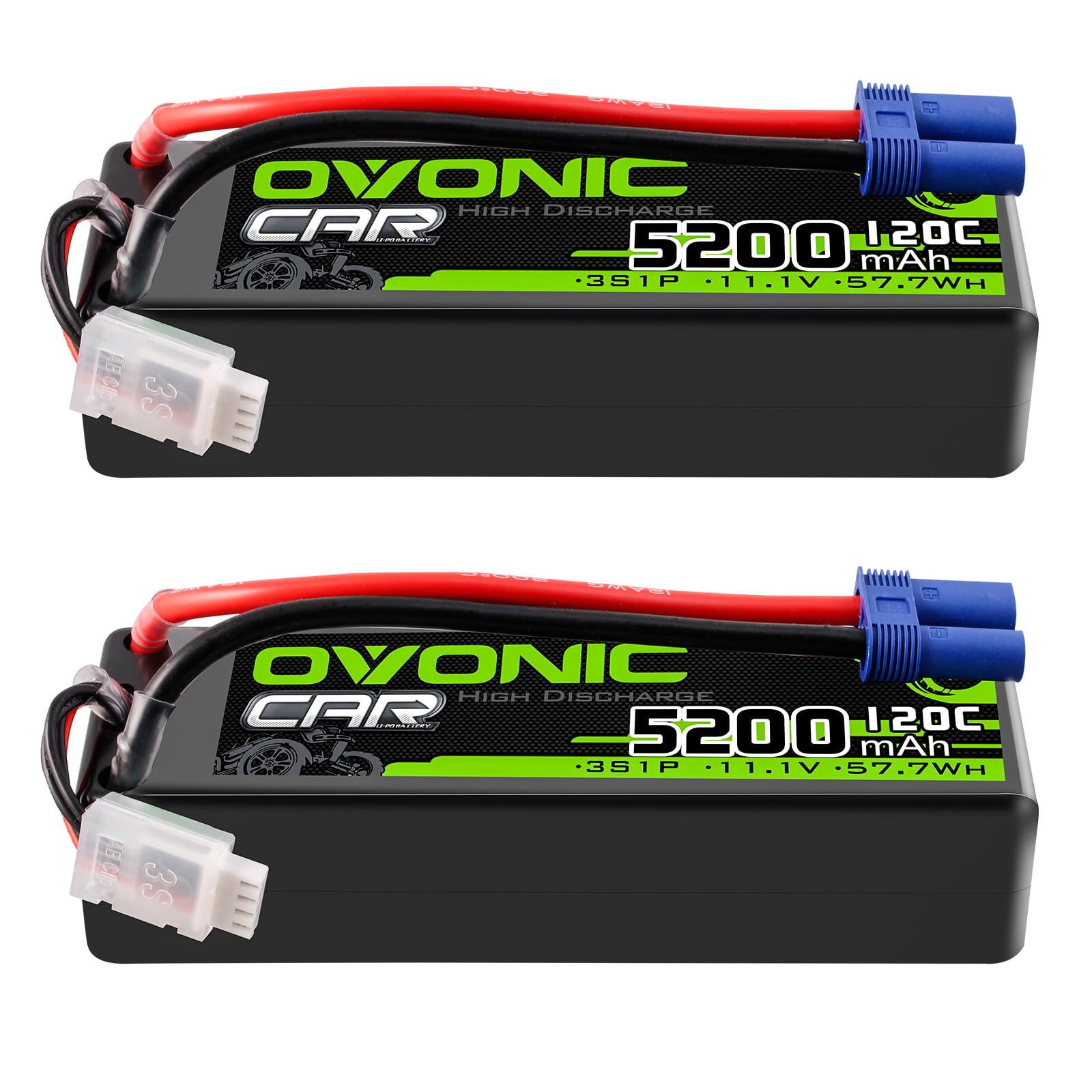 OVONIC Batteria Lipo da 3 s, 11,1 V, 5200 mAh, 120 C, con spina EC5, per auto RC, Truggy, quadricottero, elicottero, camion, barca, aereo (2 pezzi)
