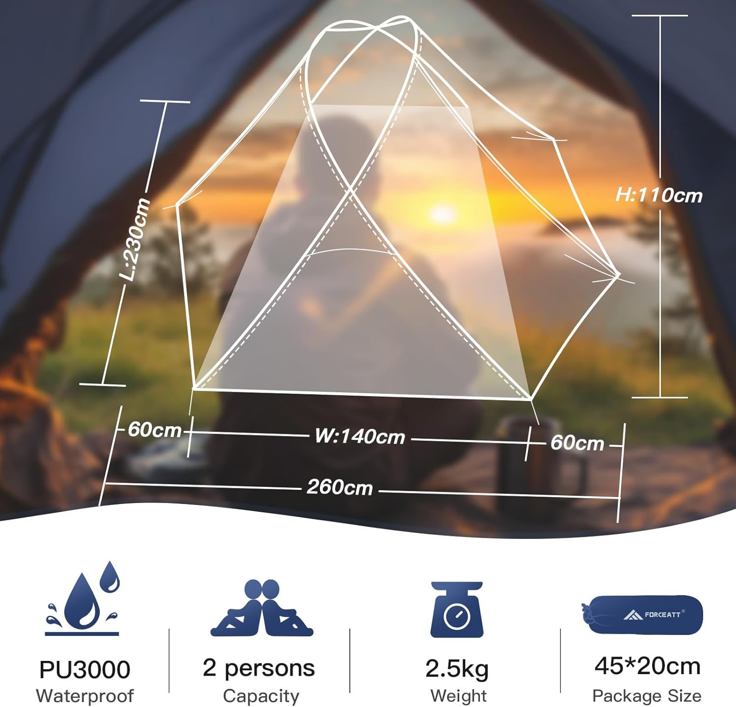 Forceatt Tenda Campeggio 2 Persone Ultraleggera - immagine 2