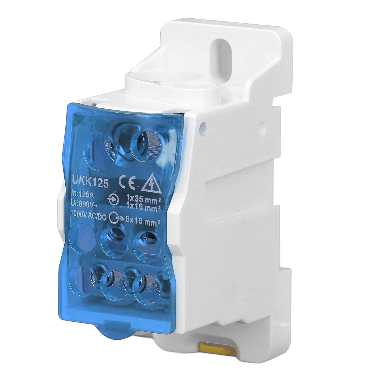 Morsettiera Distribuzione 125A, UKK-125A 690V Scatola di Distribuzione Morsettiera su Guida DIN Scatola di Giunzione di Alimentazione Universale, Dispositivo di Protezione del Microcomputer (Blu)
