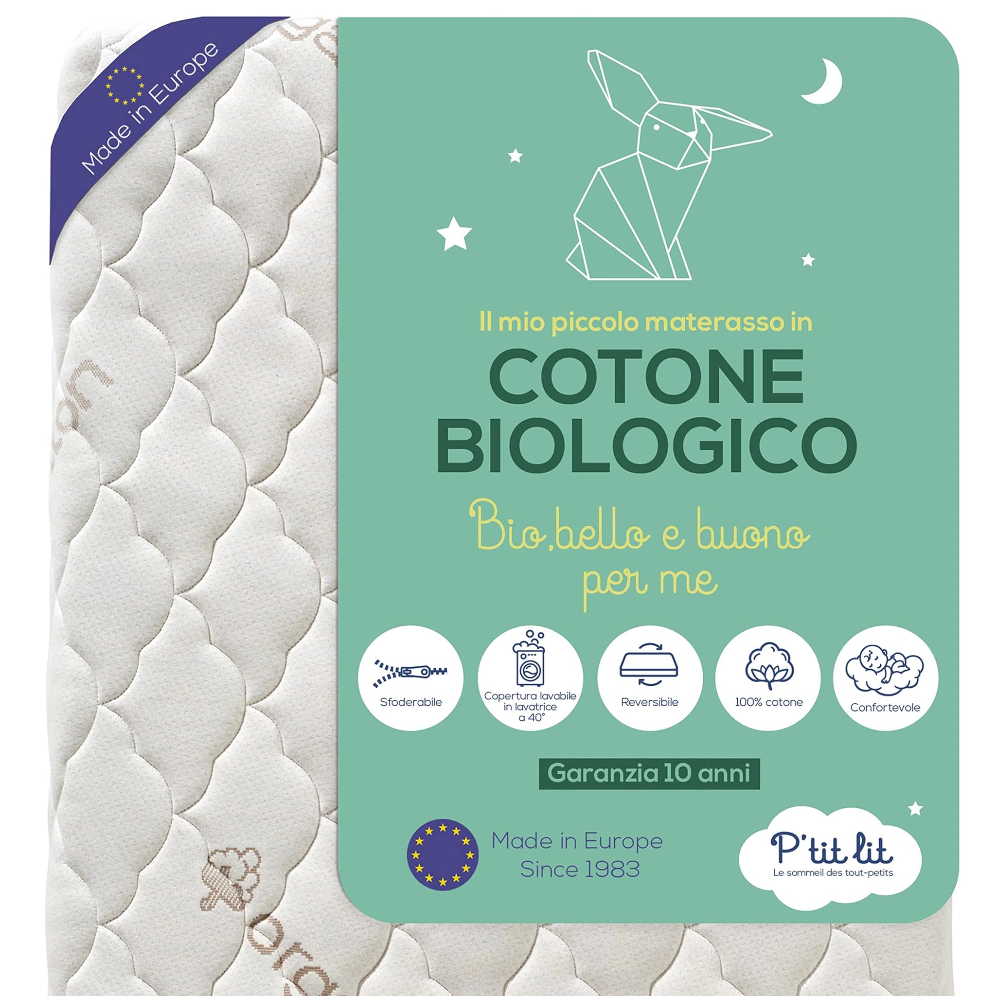 P'tit Lit - Materasso Lettino Cotone Biologico 60x120 cm