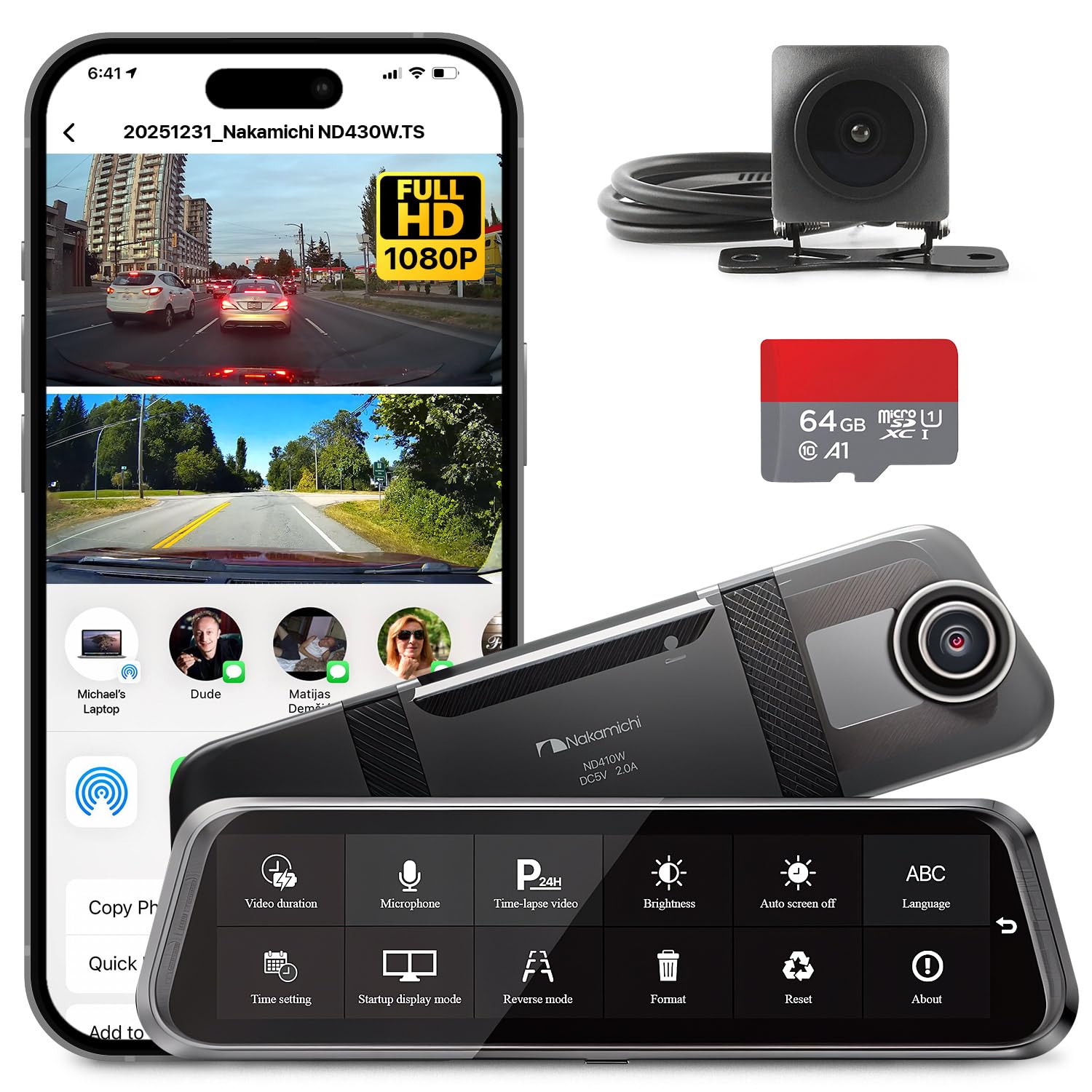 Nakamichi ND410W Dash Cam Full HD Anteriore e Posteriore