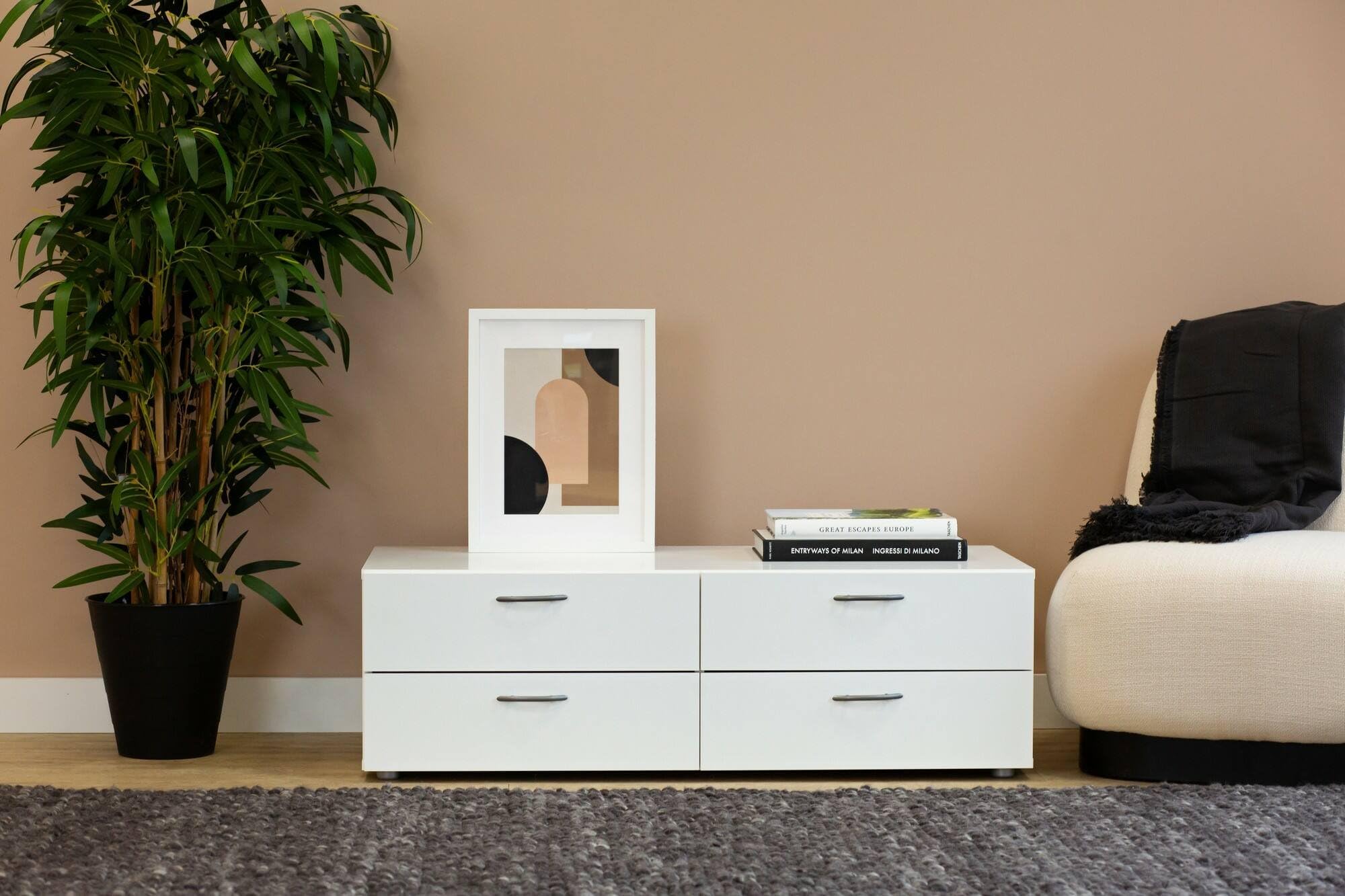 Dmora - Cassettiera Waterford Settimino 111x52 h35 cm, Bianco