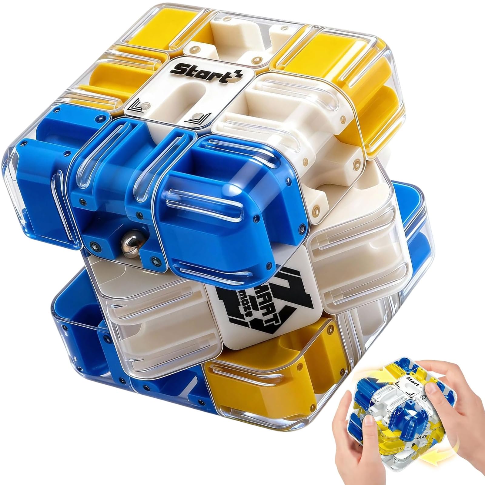 Large 3D Labyrinth Cube Puzzle, Sfida di Labirinto 3x3, Sfida Logica Cubo Puzzles Labirinto, Fidgets Gioco di Labirinto 3D con Pallina Rotante per Bambini e Adulti (A)