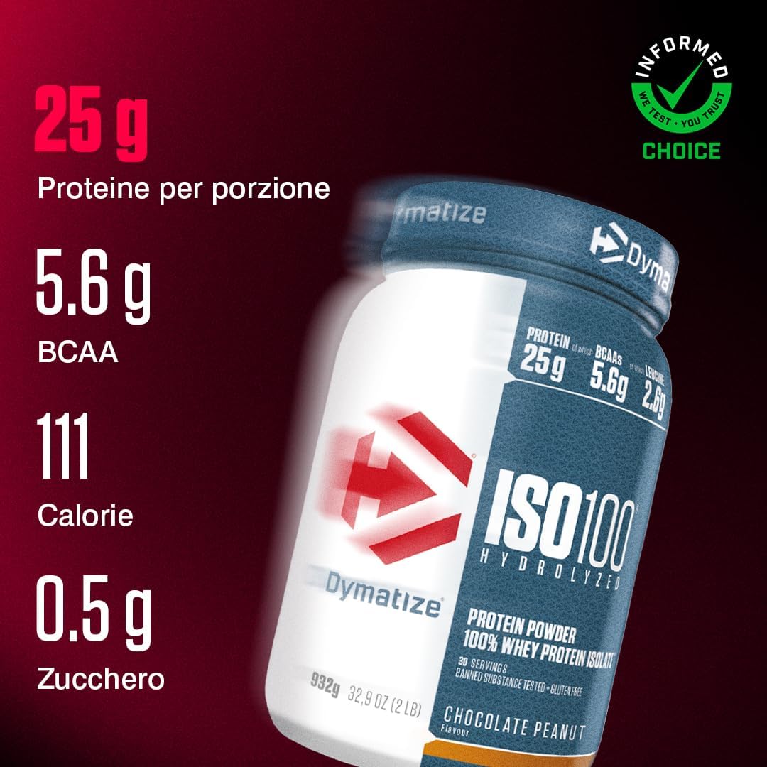Dymatize ISO 100 Hydrolyzed Chocolate Peanut 932g - immagine 2