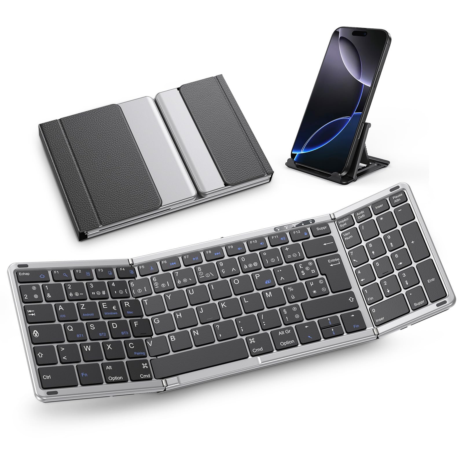 Omoton Tastiera Bluetooth Pieghevole AZERTY, Grigio