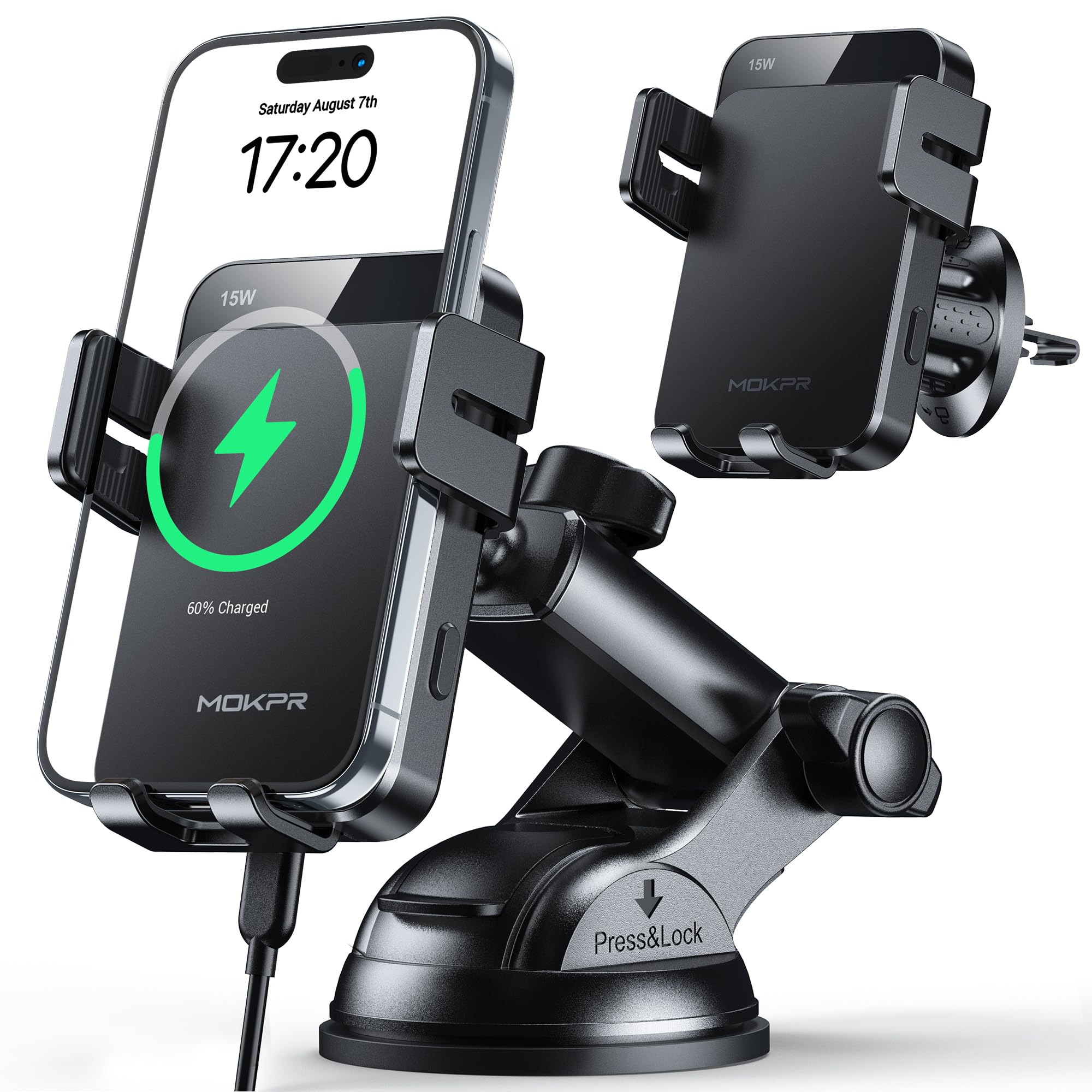 Mokpr Caricatore Wireless Auto 15W con Bloccaggio Automatico